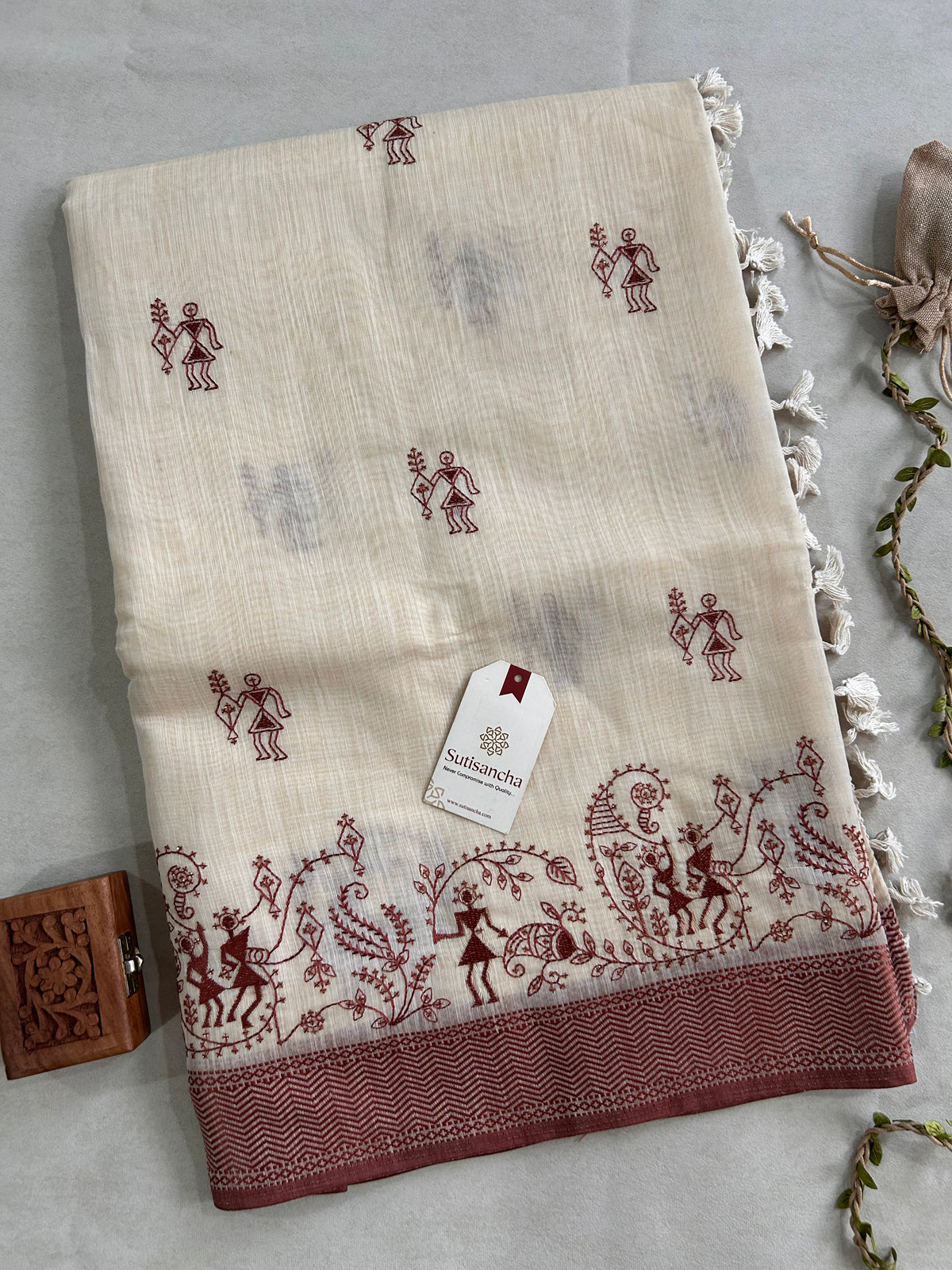 Pushvi Heritage Cotton Saree Folk Story Border Design