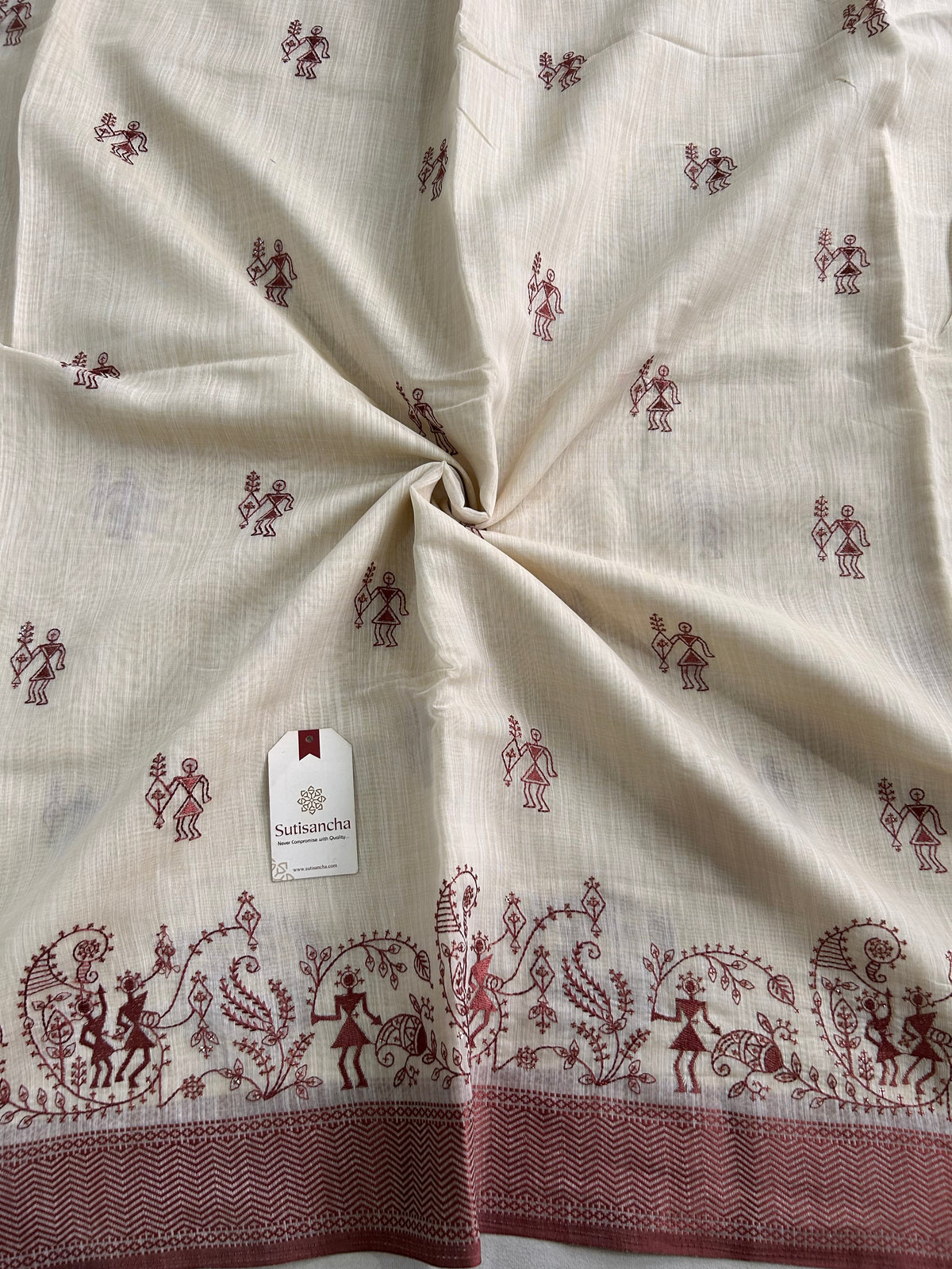 Pushvi Heritage Cotton Saree Folk Story Border Design