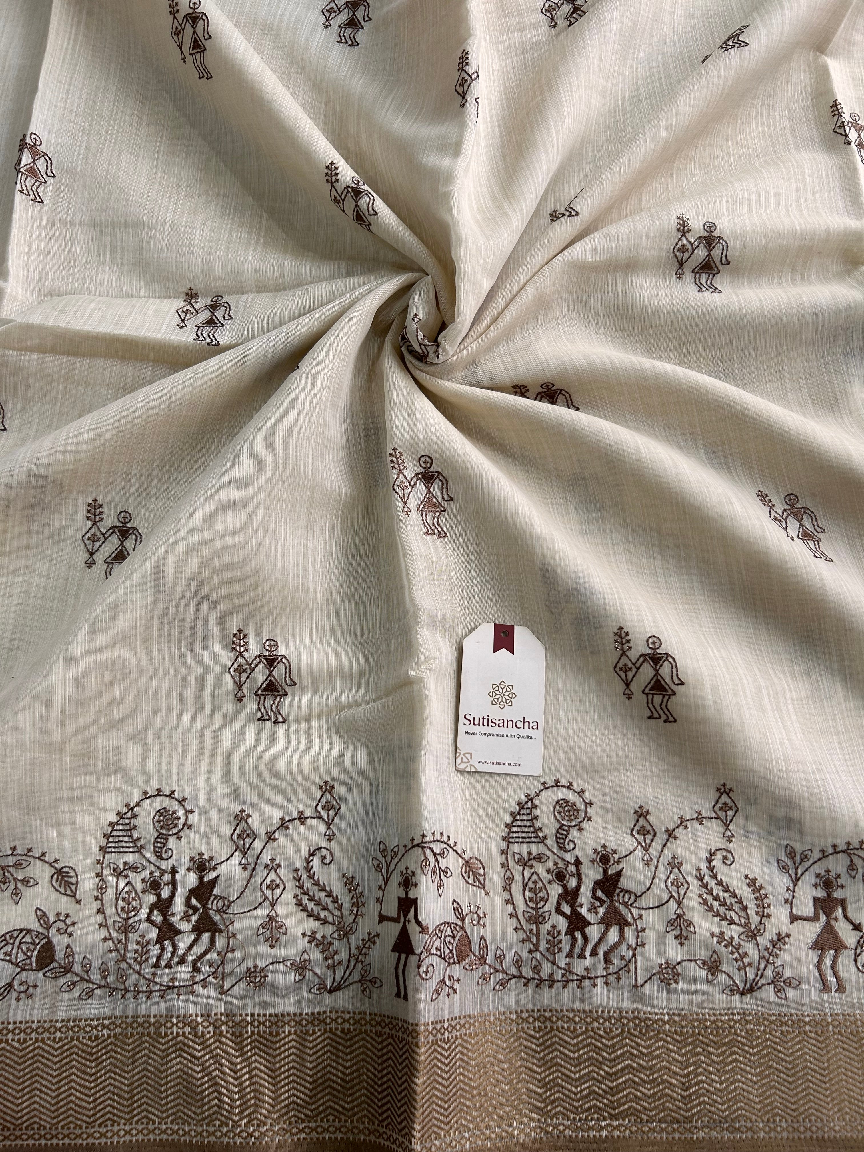 Pushvi Heritage Cotton Saree Folk Story Border Design