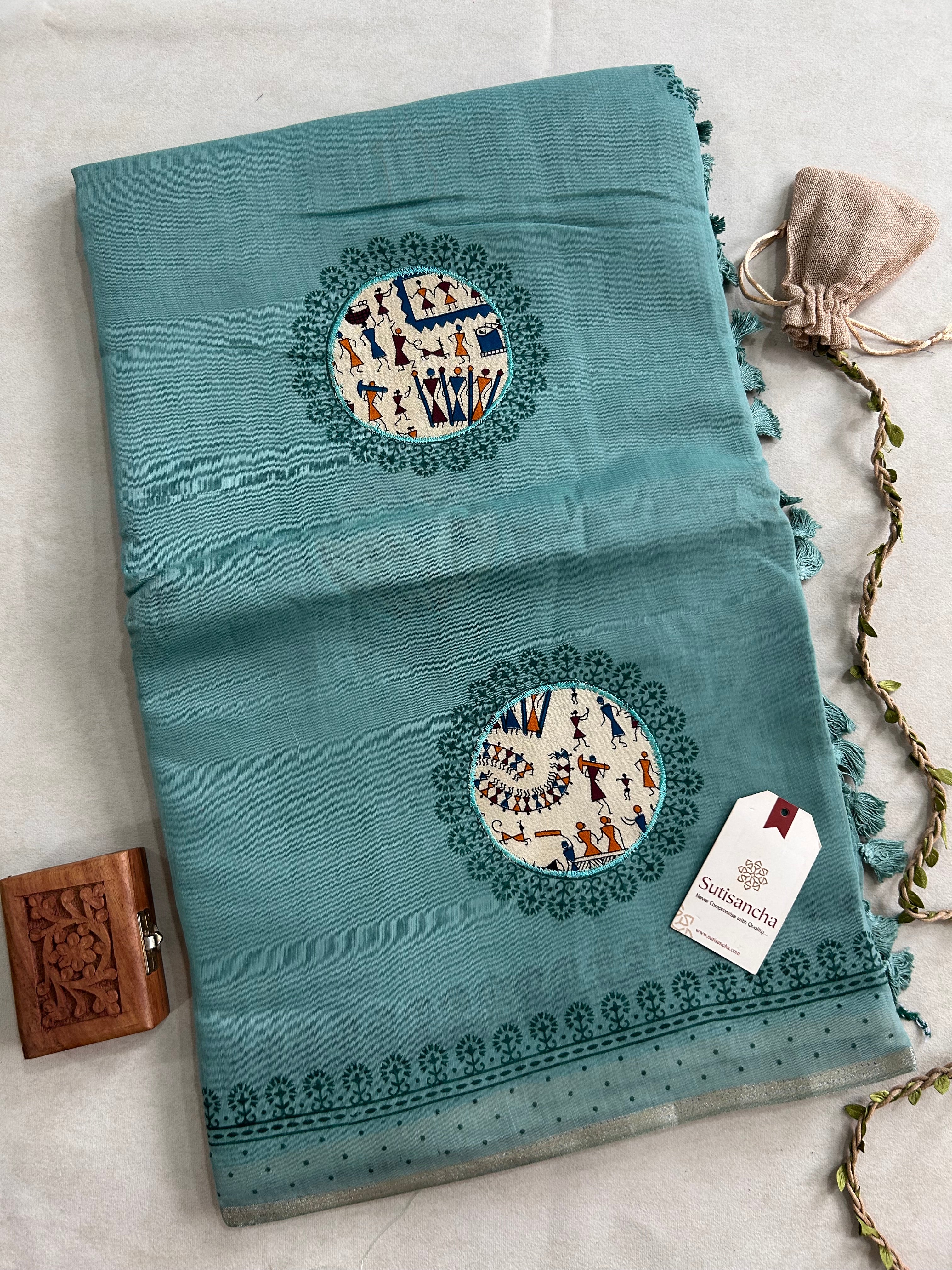 Tarini Heritage Cotton Saree Folk Art Ekkat Pallu Design