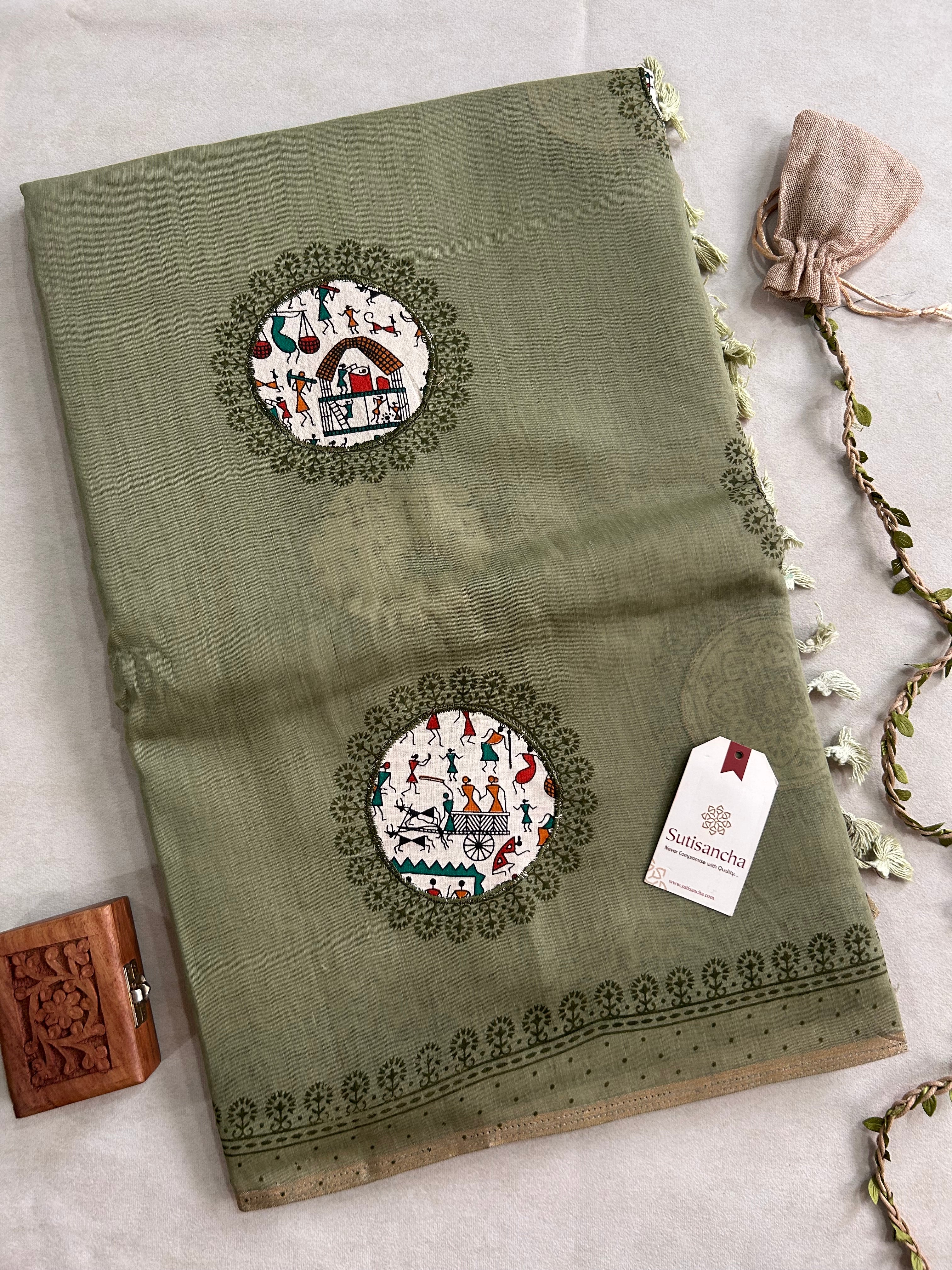 Tarini Heritage Cotton Saree Folk Art Ekkat Pallu Design