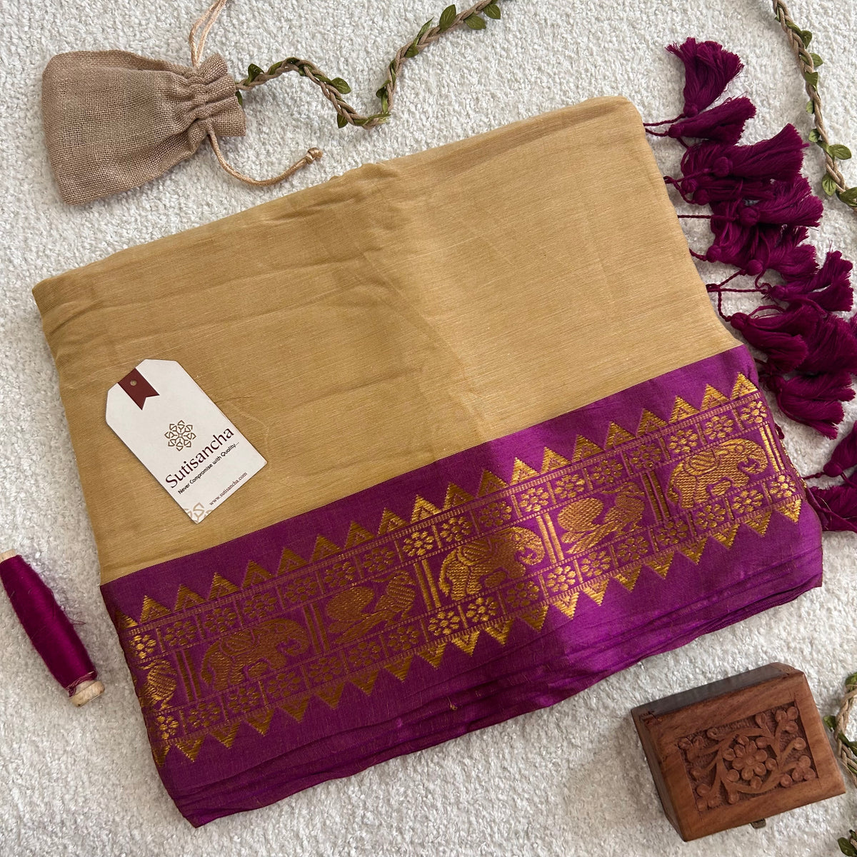 Mulaya Heritage Mul Cotton Saree Ornamental Contrast Border