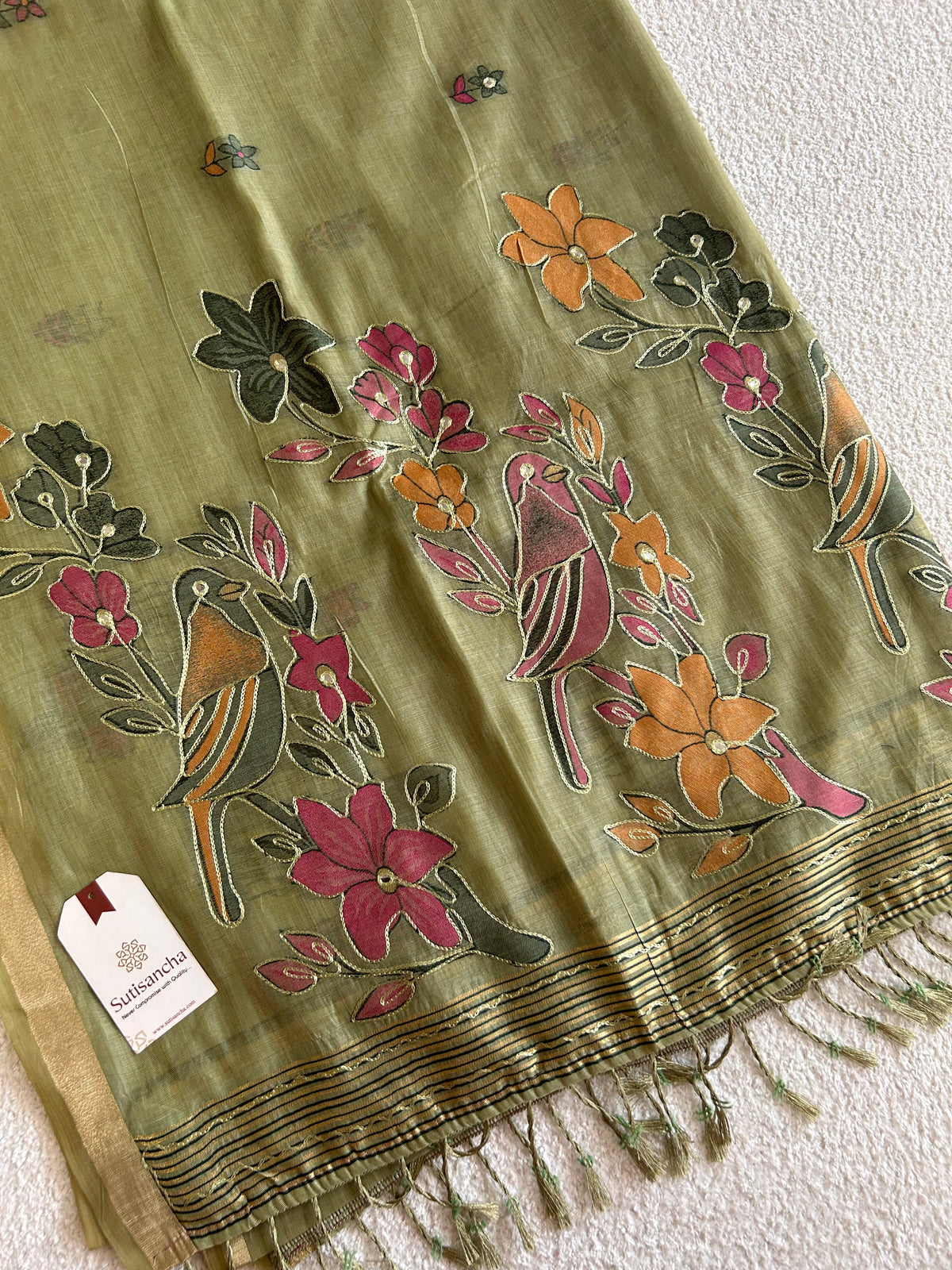 Vihanga Cotton Saree Bird Floral Design