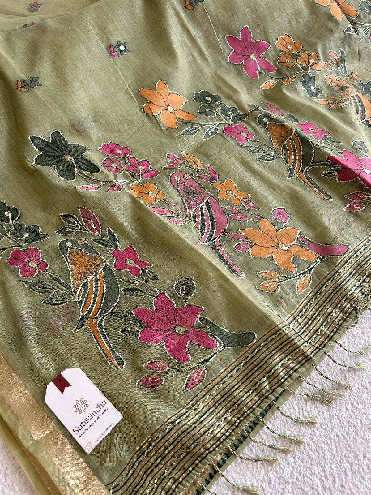 Vihanga Cotton Saree Bird Floral Design