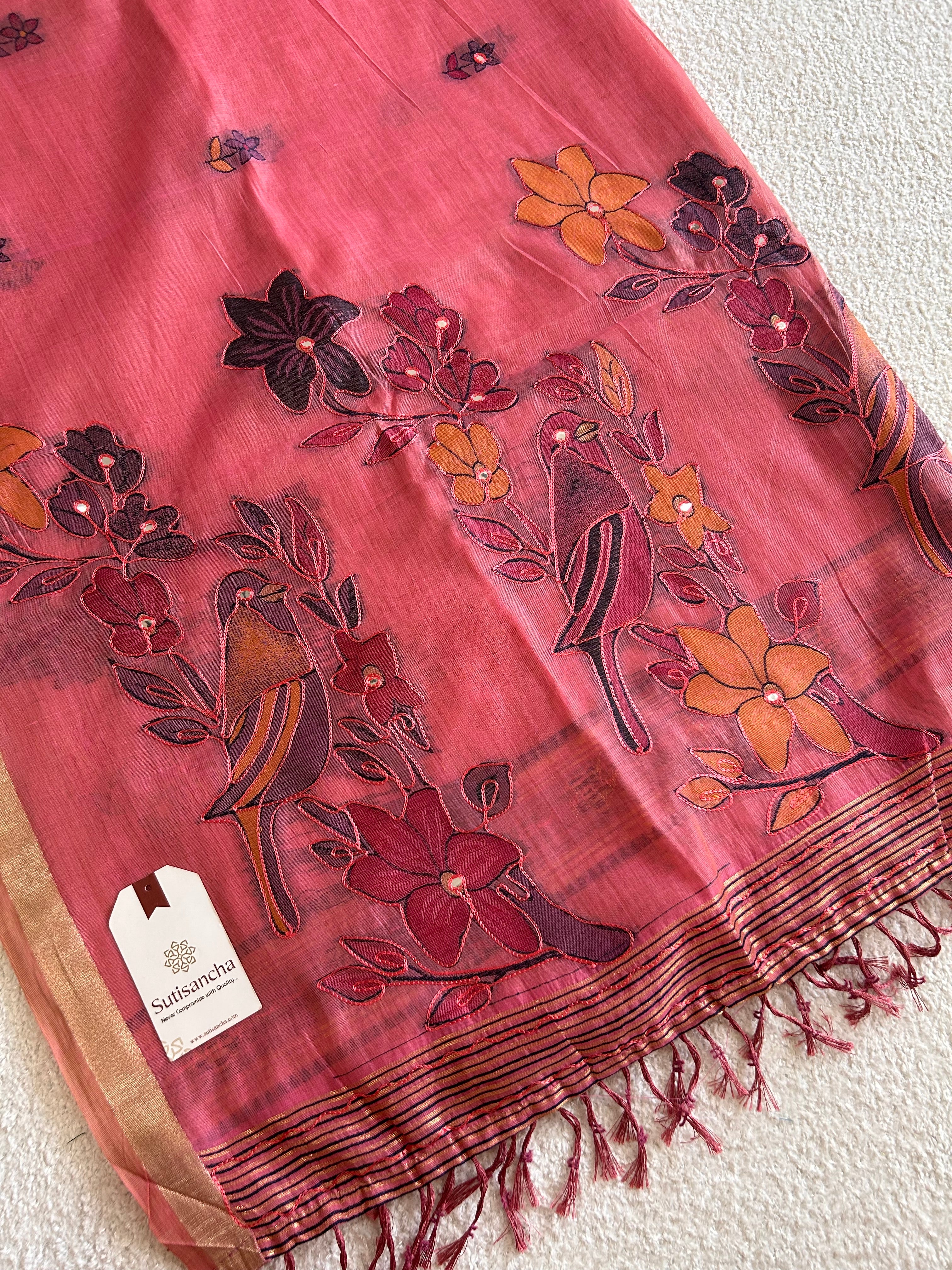 Vihanga Cotton Saree Bird Floral Design
