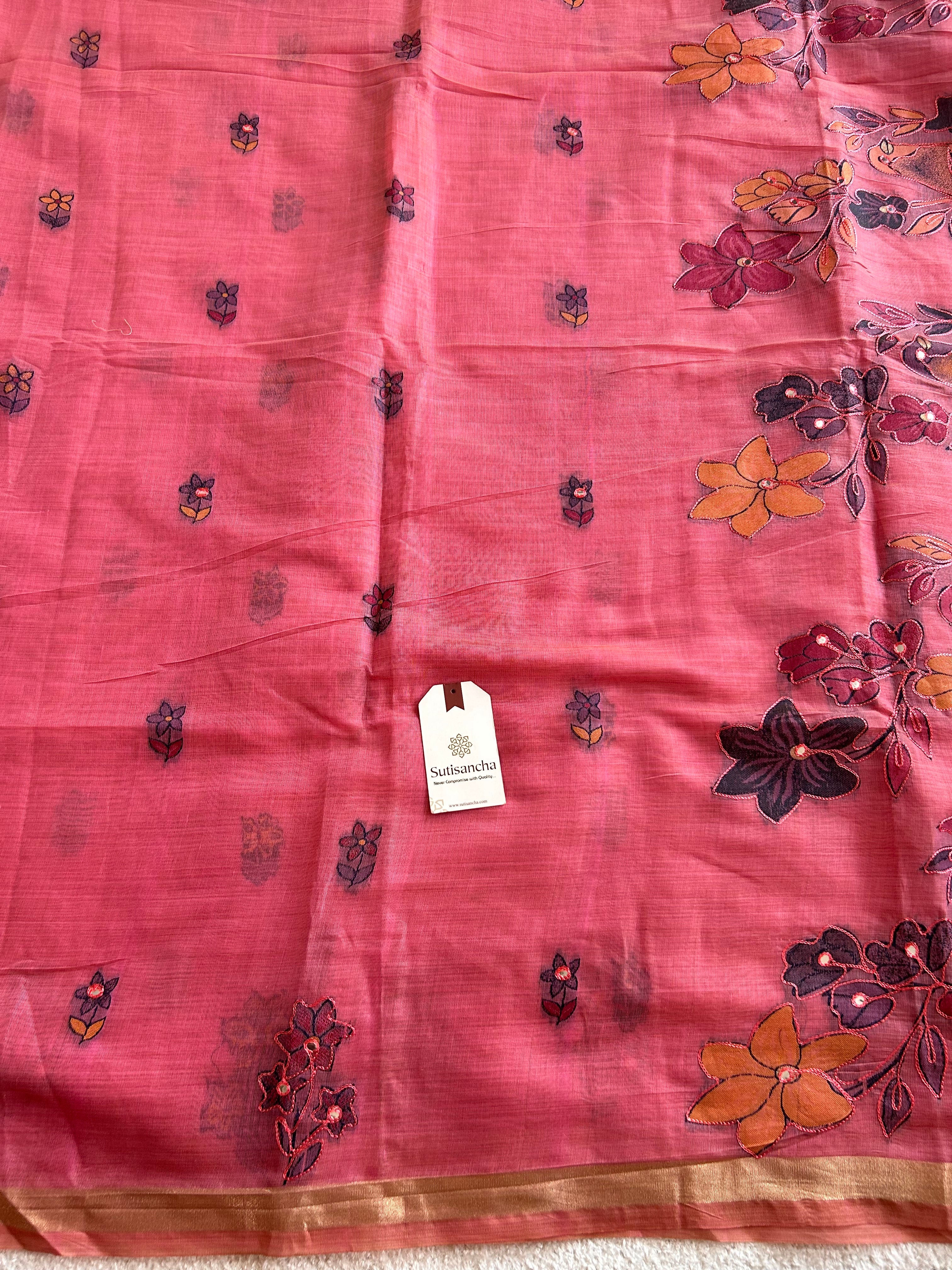 Vihanga Cotton Saree Bird Floral Design