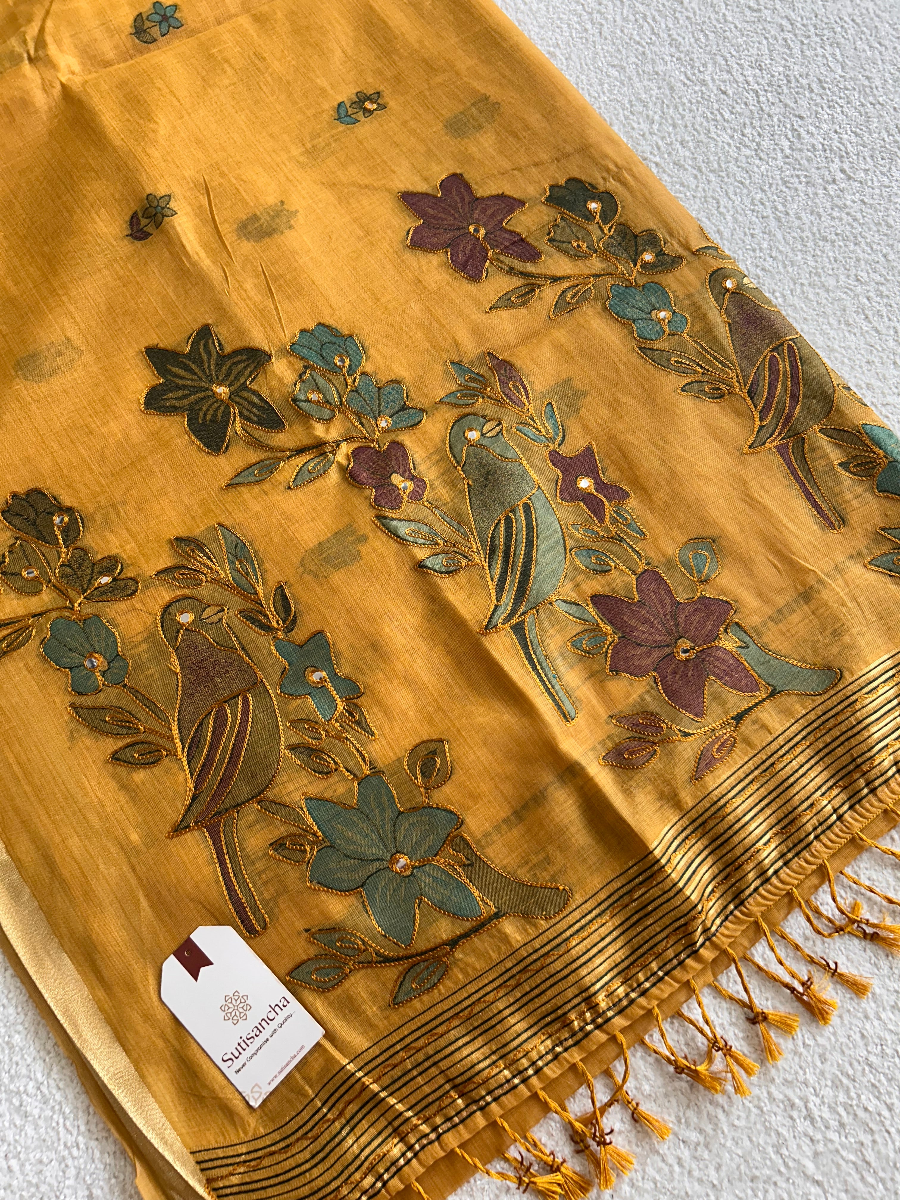 Vihanga Cotton Saree Bird Floral Design