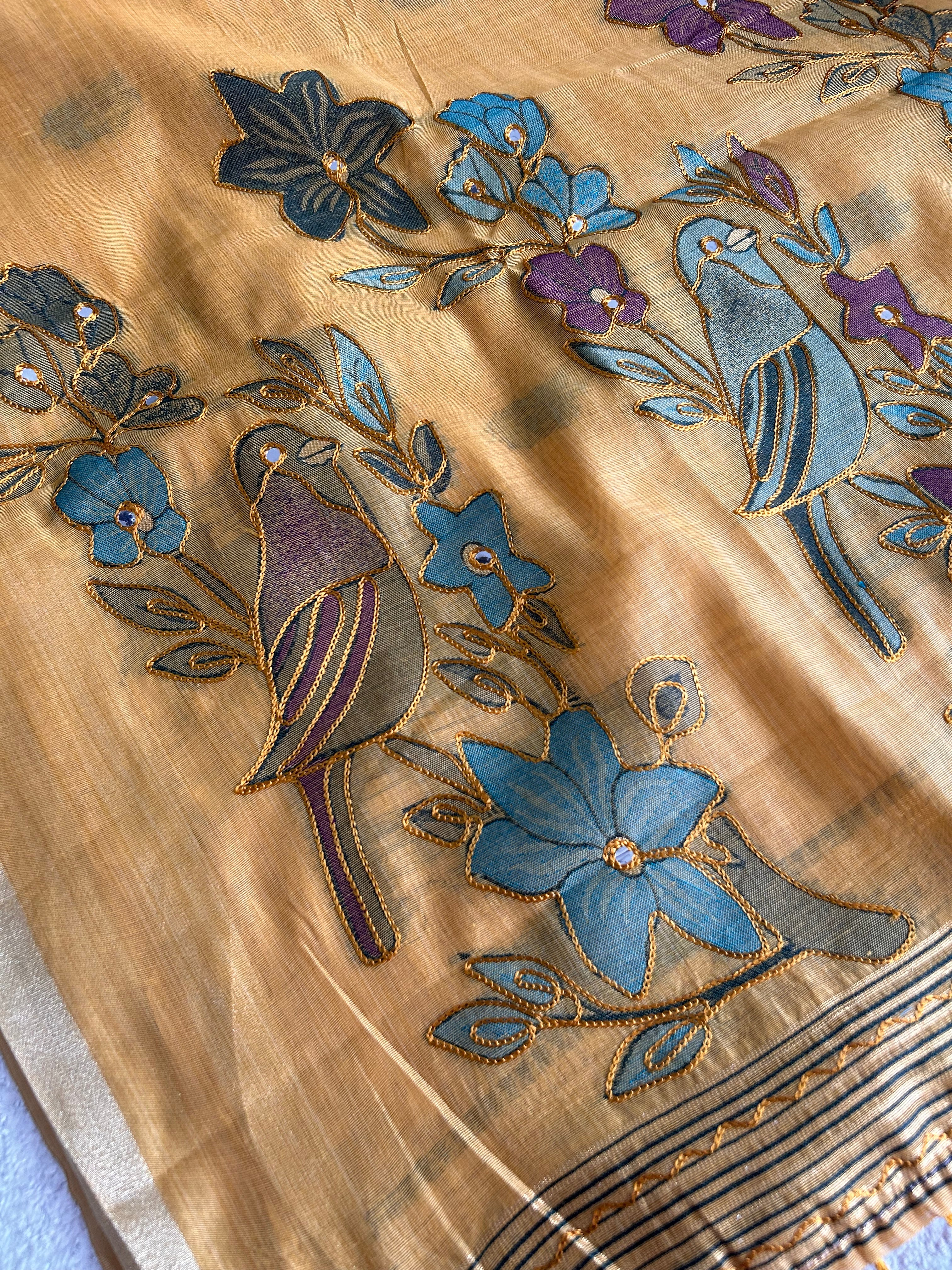 Vihanga Cotton Saree Bird Floral Design