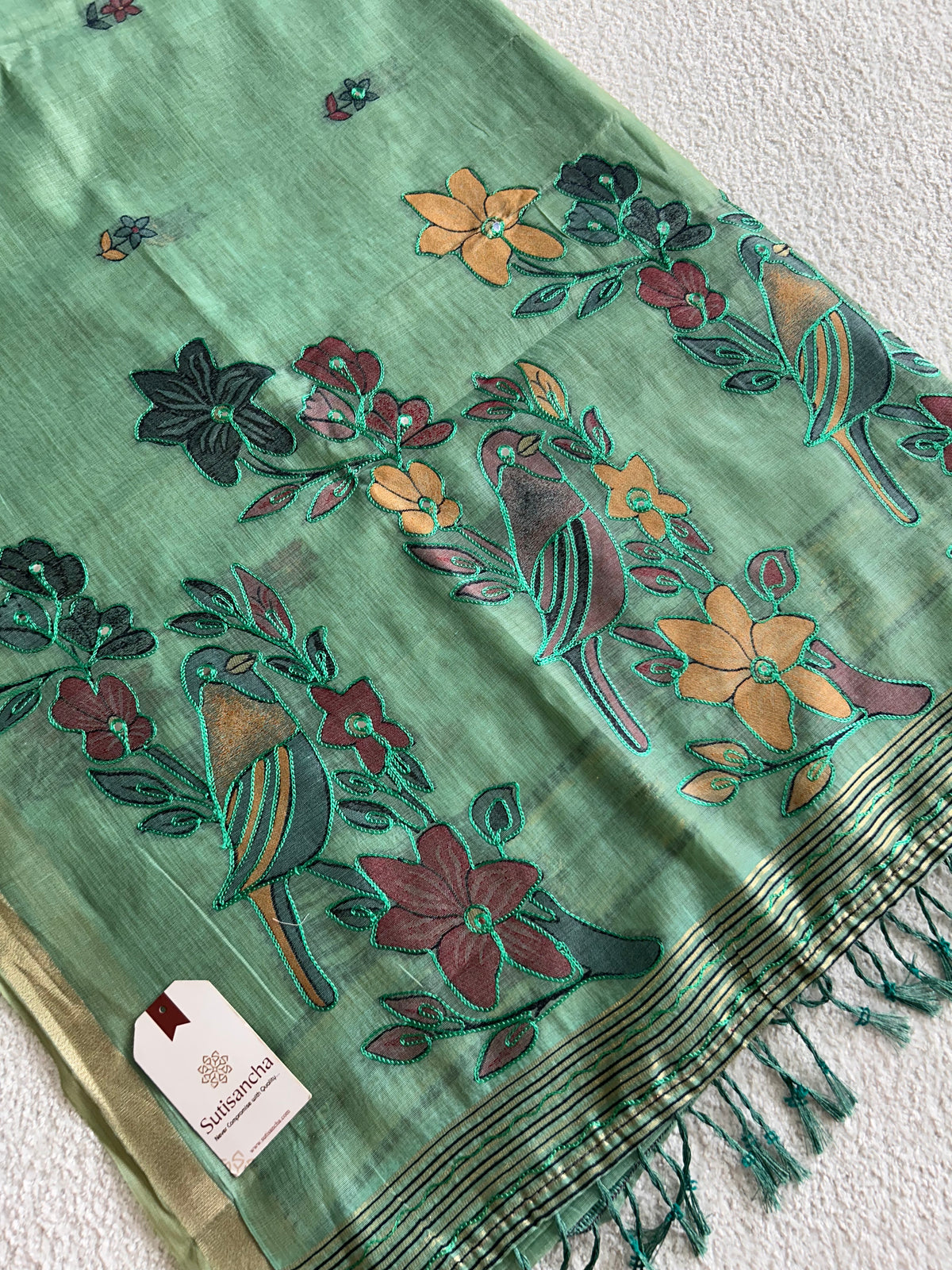 Vihanga Cotton Saree Bird Floral Design