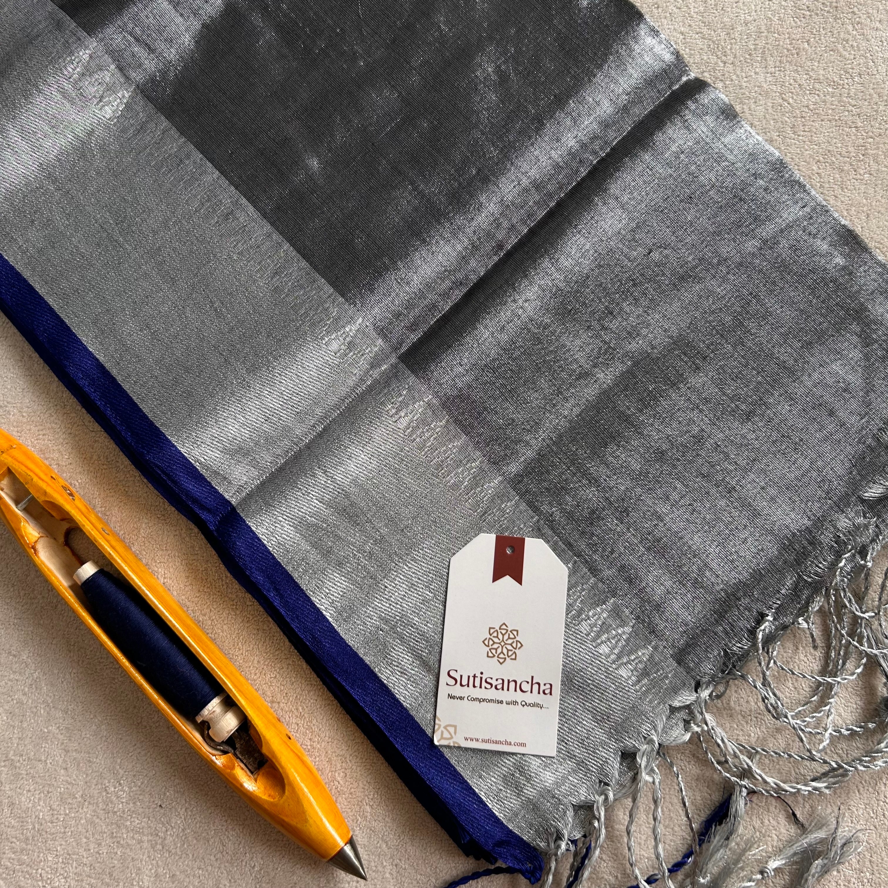 Sutisancha Gray Handloom Cotton Tissue Saree