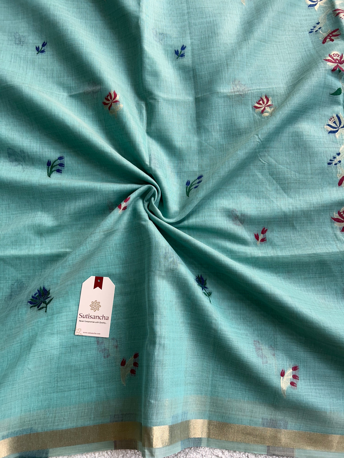 Vanmira Botanical Bird Thread Work Cotton Saree