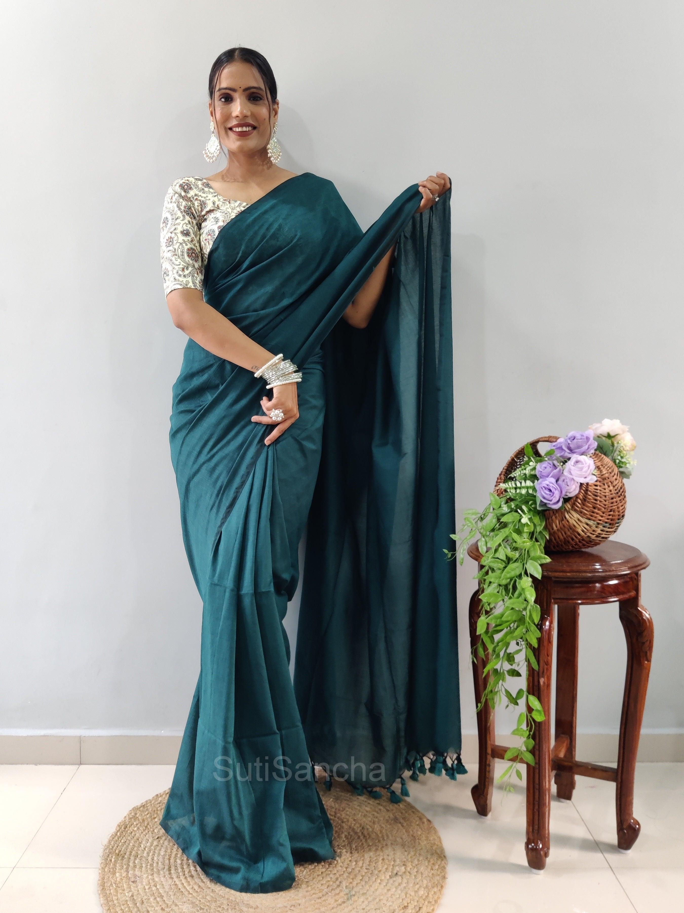 Sutisancha Rama Khadi Saree & designer Blouse - Suti Sancha