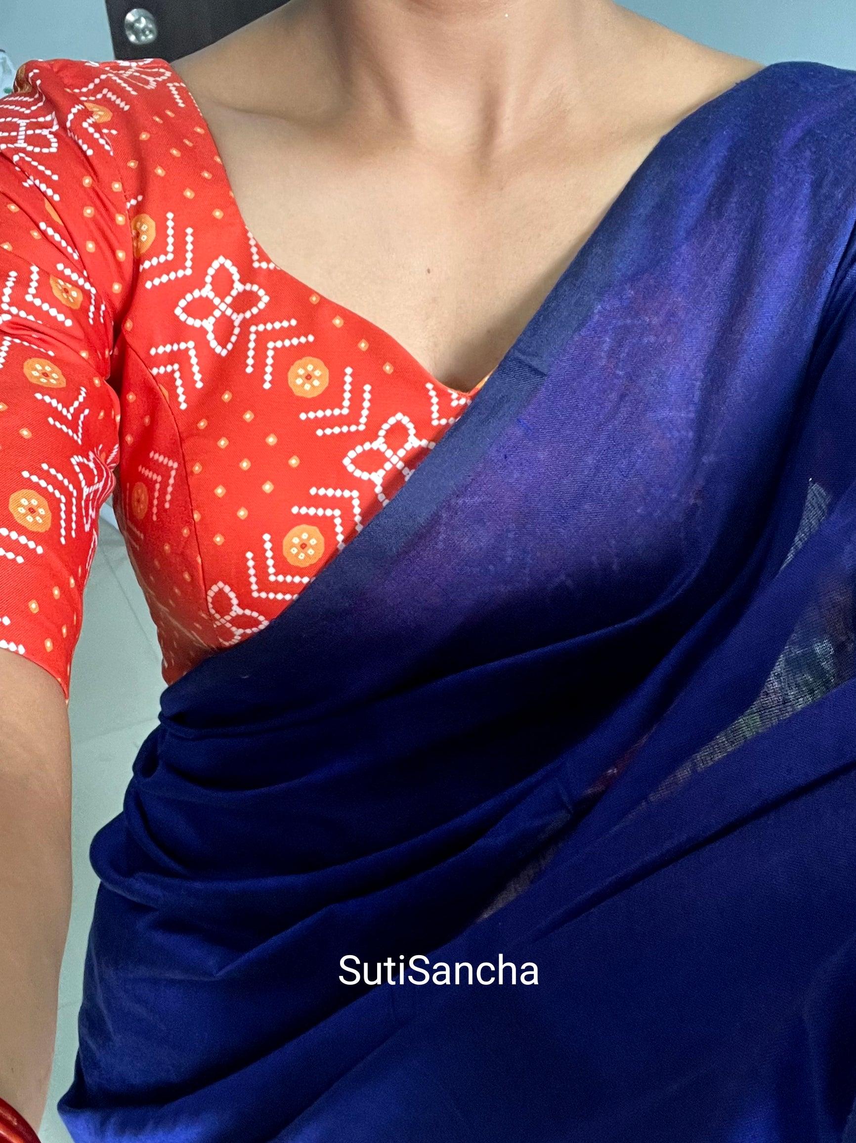 Sutisancha Royalblue Khadi Saree & designer Blouse - Suti Sancha