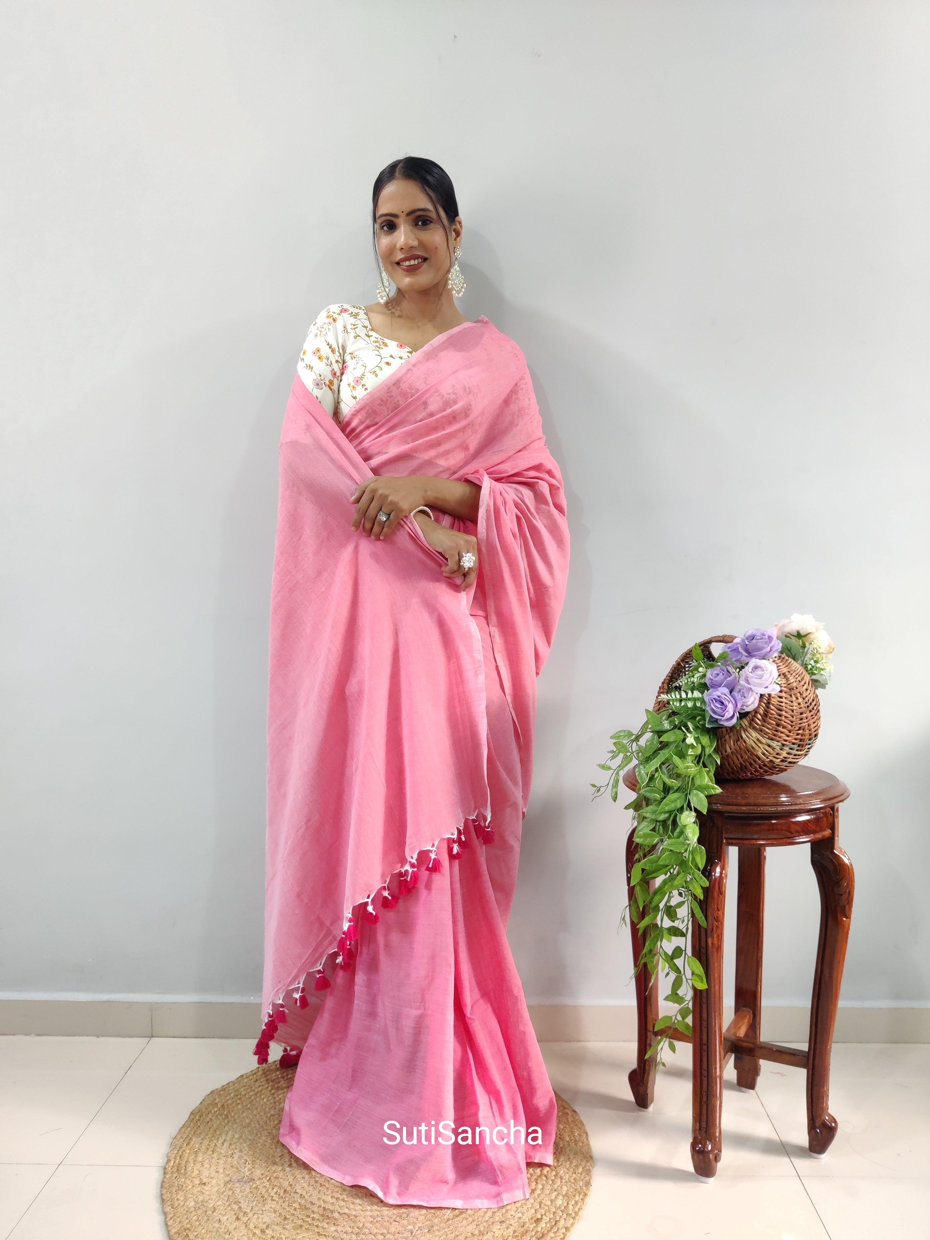 Sutisancha Peach colour Khadi Saree & designer Blouse - Suti Sancha