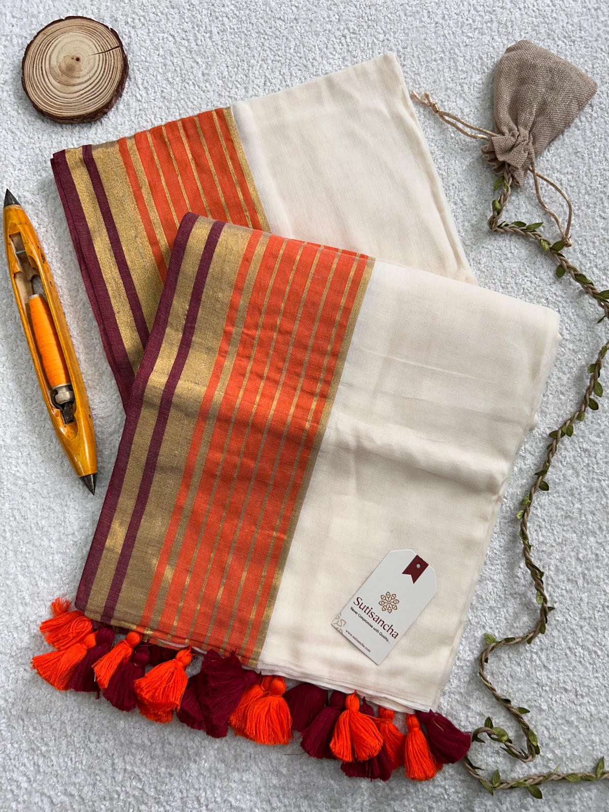 Mulaya Linear Zari Panel Pure Mul Cotton Saree