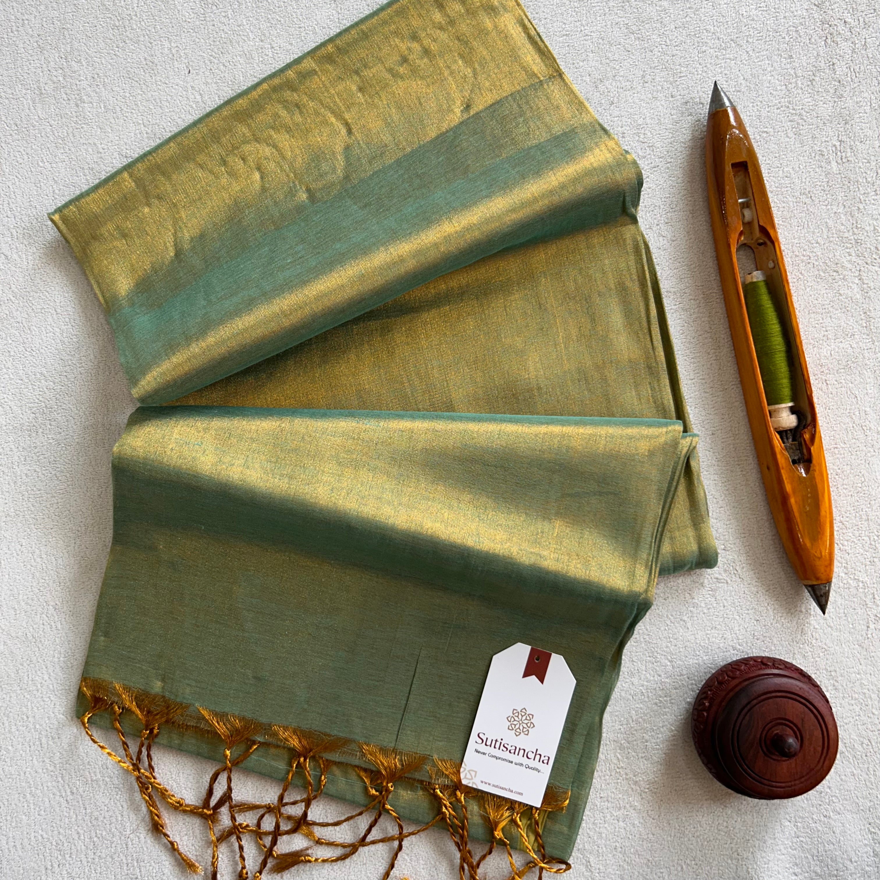 Sutisancha Mint green Handloom Tissue Saree With Designer Blouse