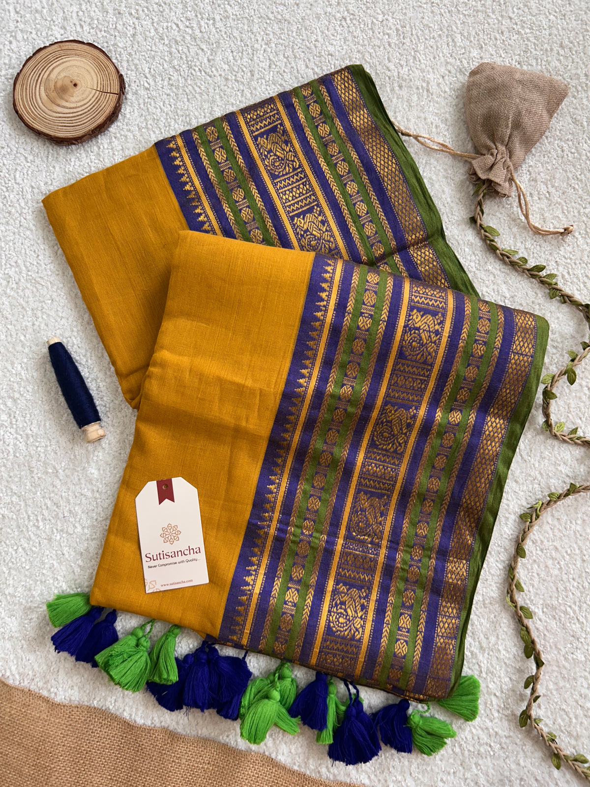 Mulaya Heritage Ornamental Zari Border Pure Mul Cotton Saree