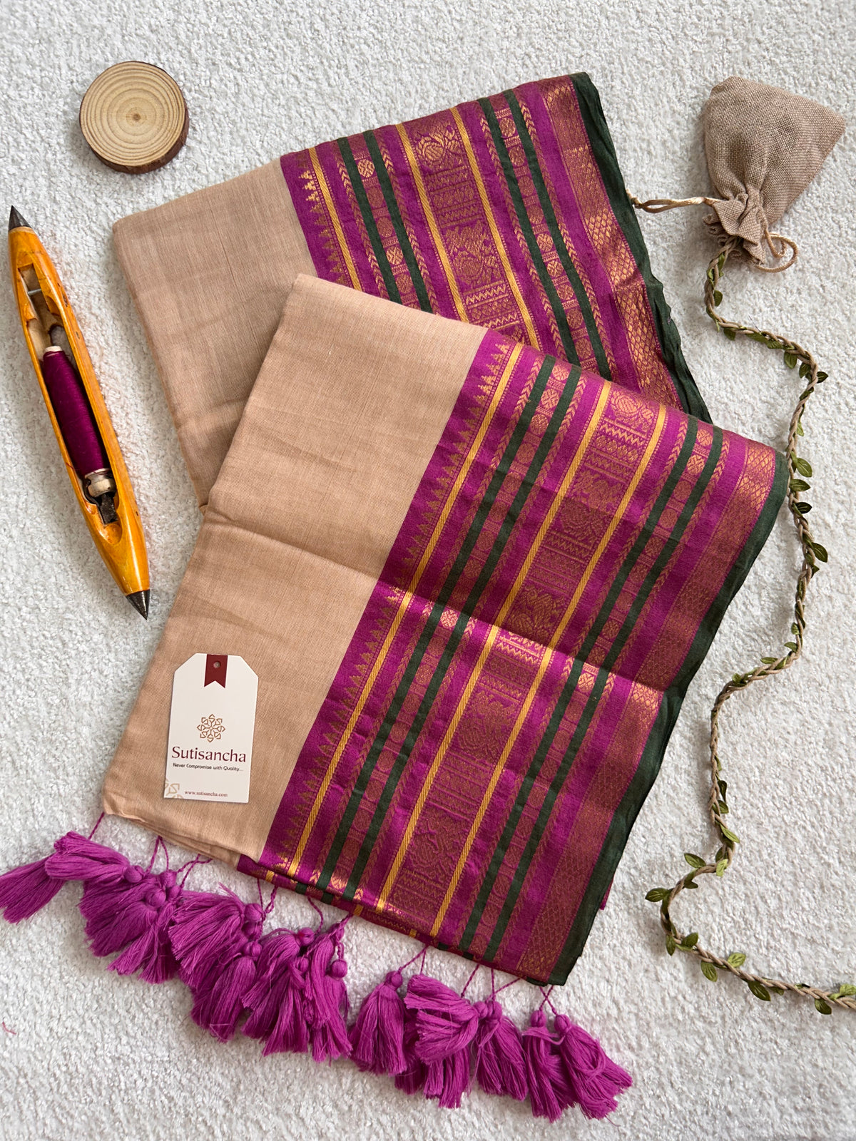 Mulaya Heritage Ornamental Zari Border Pure Mul Cotton Saree