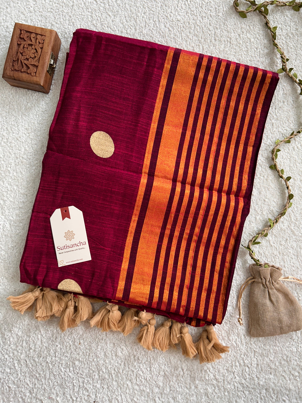 Kumud Zari Polka Multi Line Border Pure Mul Cotton Saree