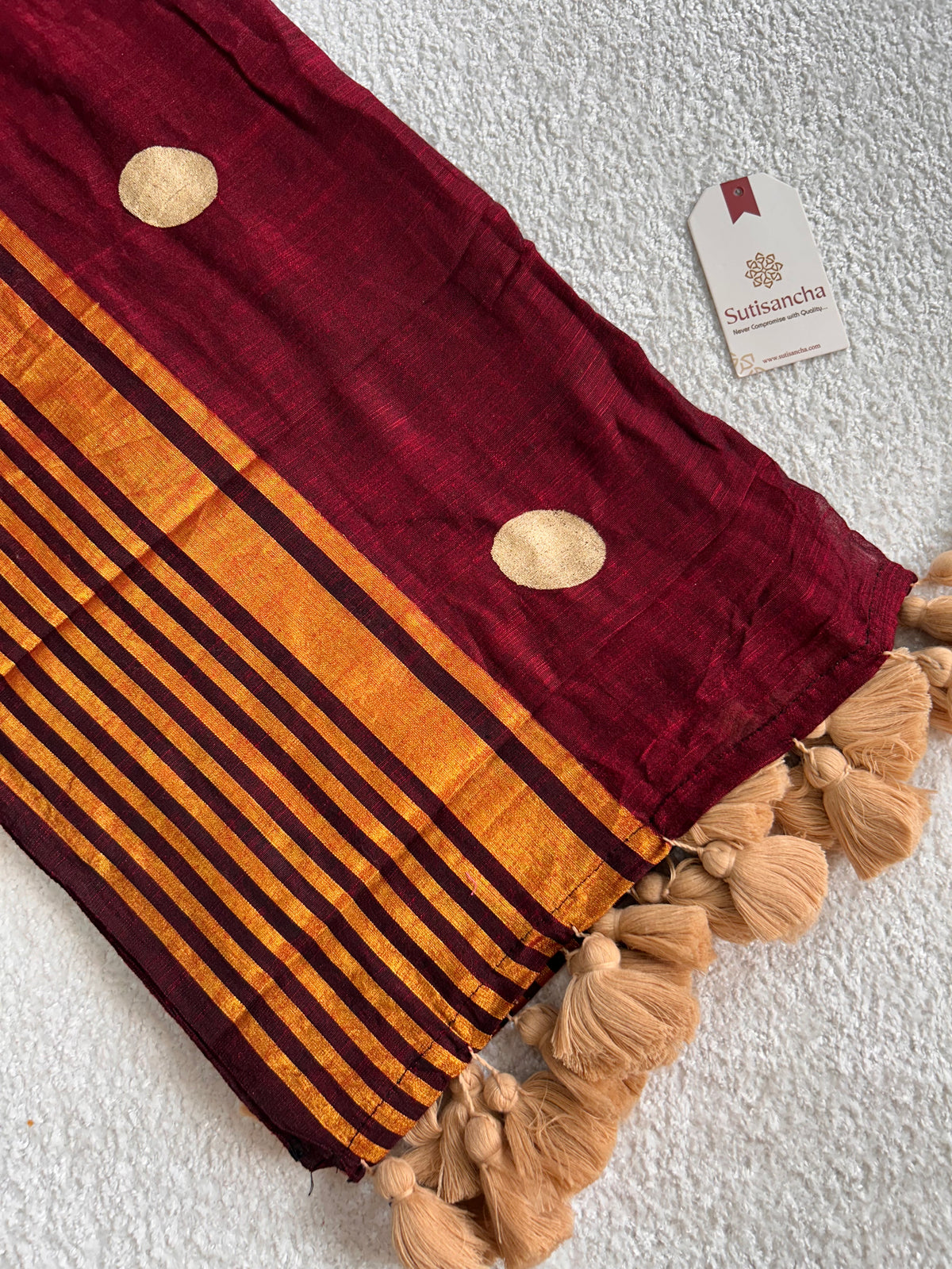 Kumud Zari Polka Multi Line Border Pure Mul Cotton Saree