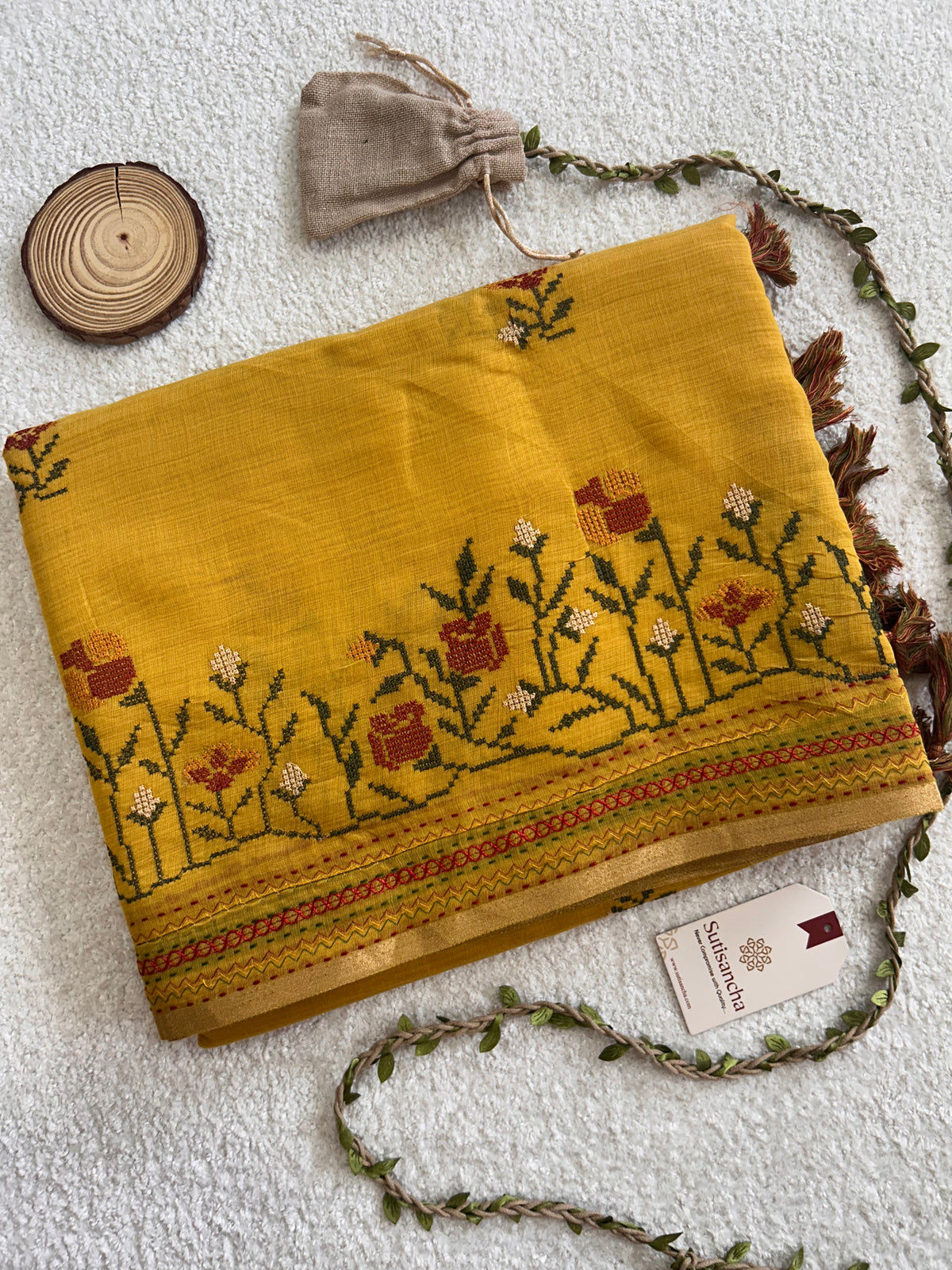 Kusuma Floral Garden Border Classic Cotton Saree