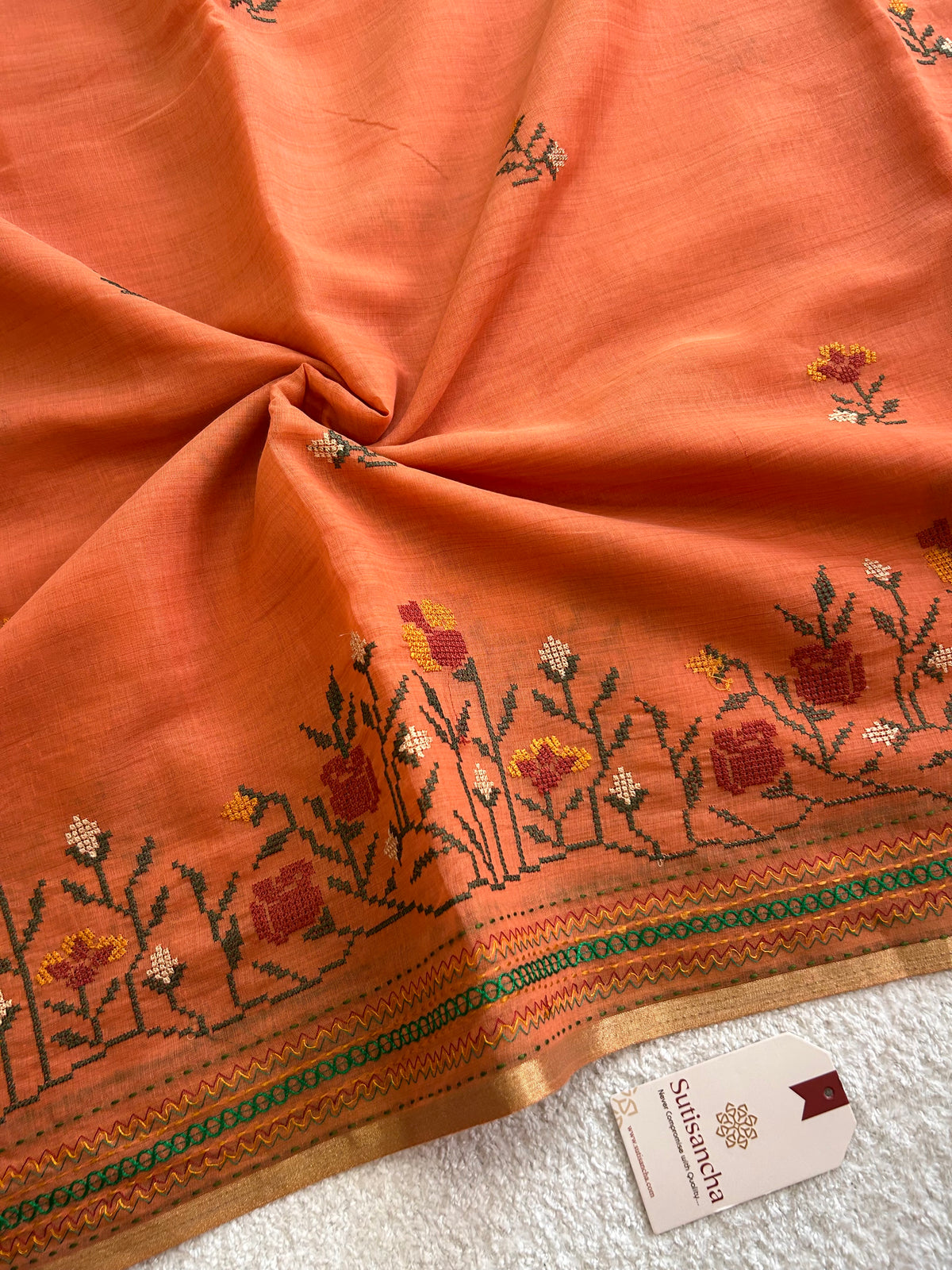 Kusuma Floral Garden Border Classic Cotton Saree