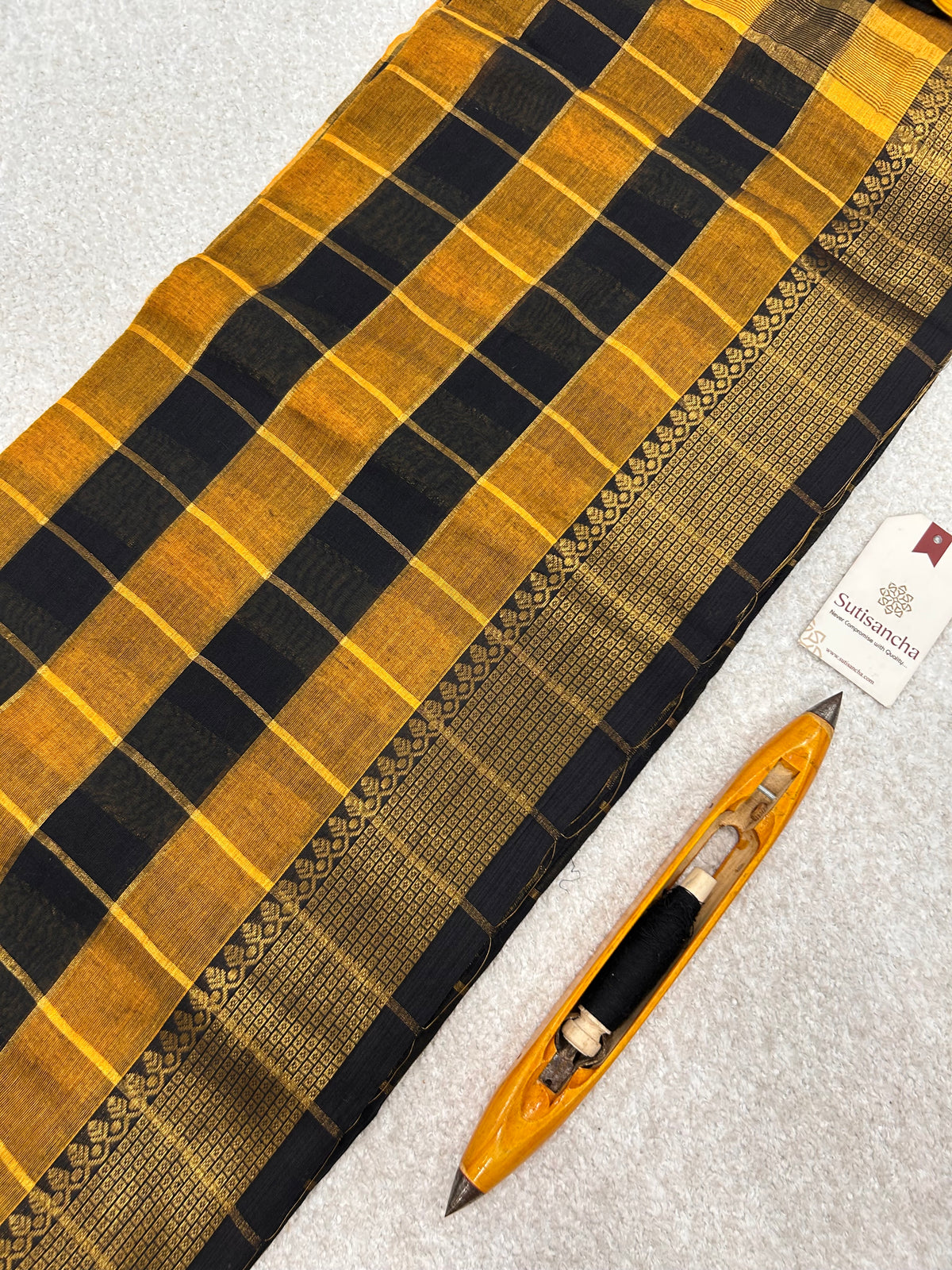 Charvi Heritage Check Zari Border Pure Mul Cotton Saree