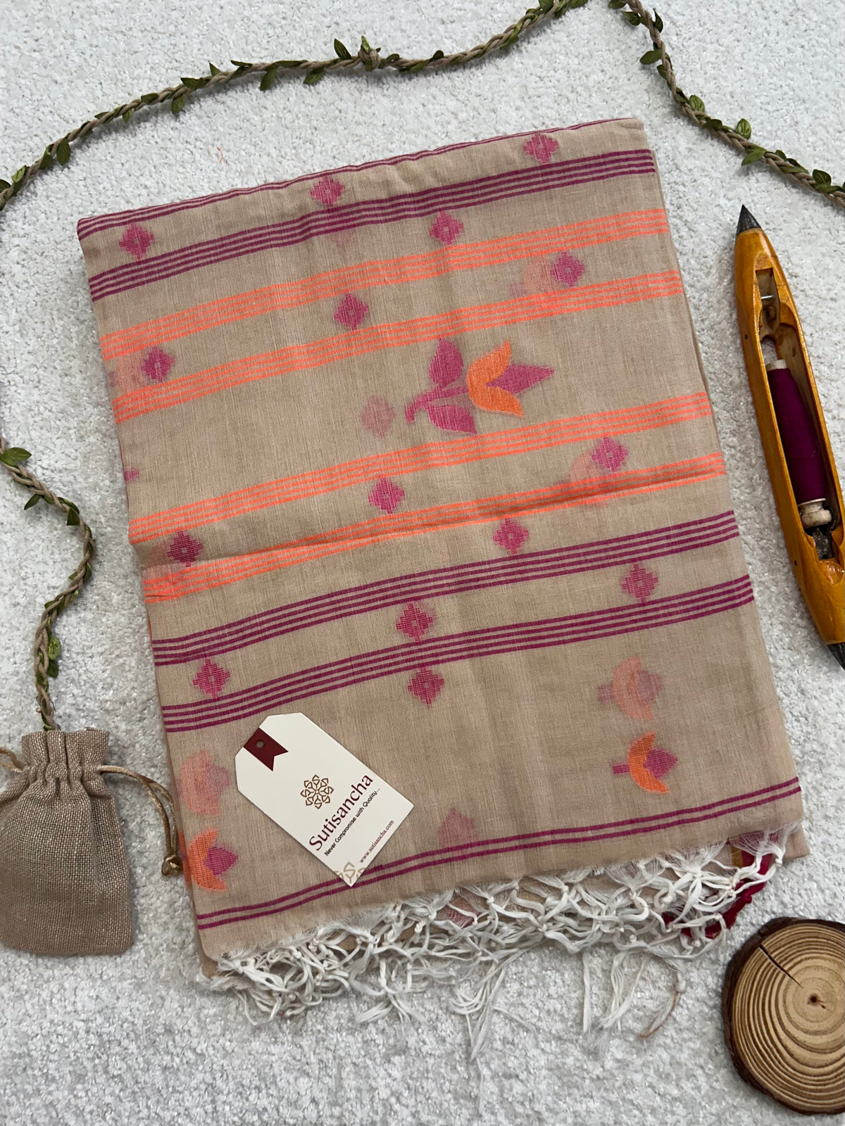 Lotus Linear Stripe Classic Pure Mul Cotton Saree