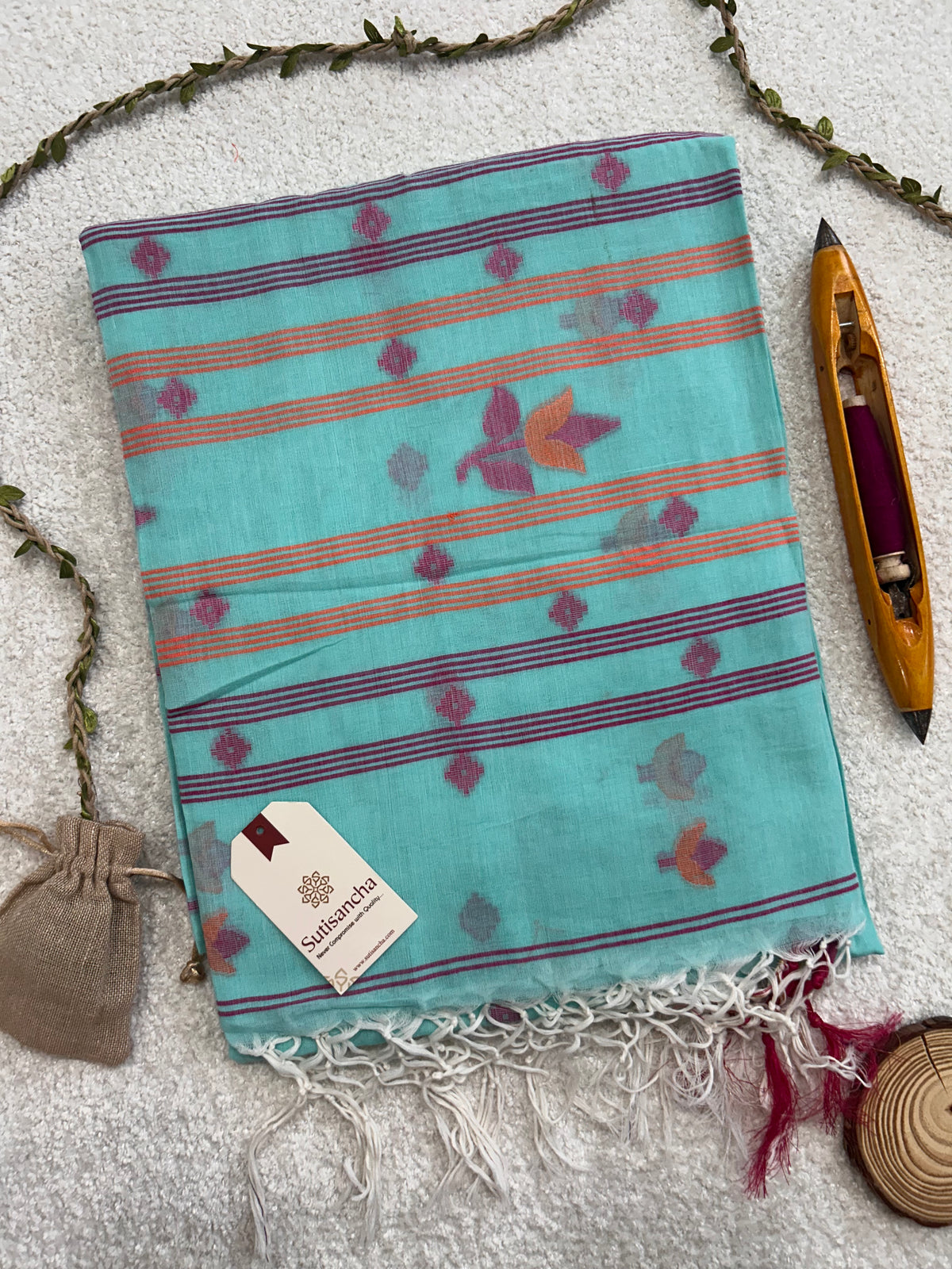 Lotus Linear Stripe Classic Pure Mul Cotton Saree