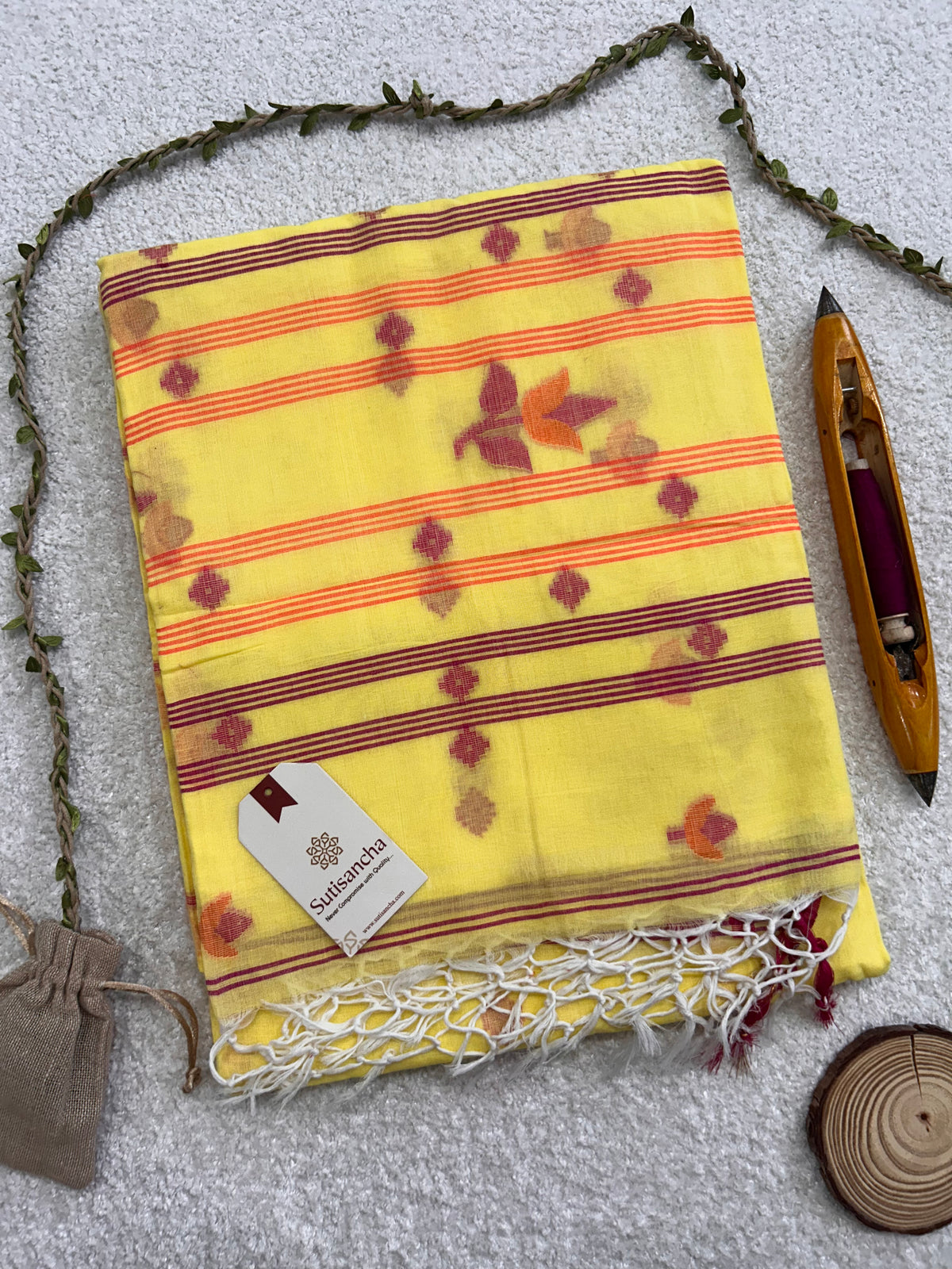 Lotus Linear Stripe Classic Pure Mul Cotton Saree