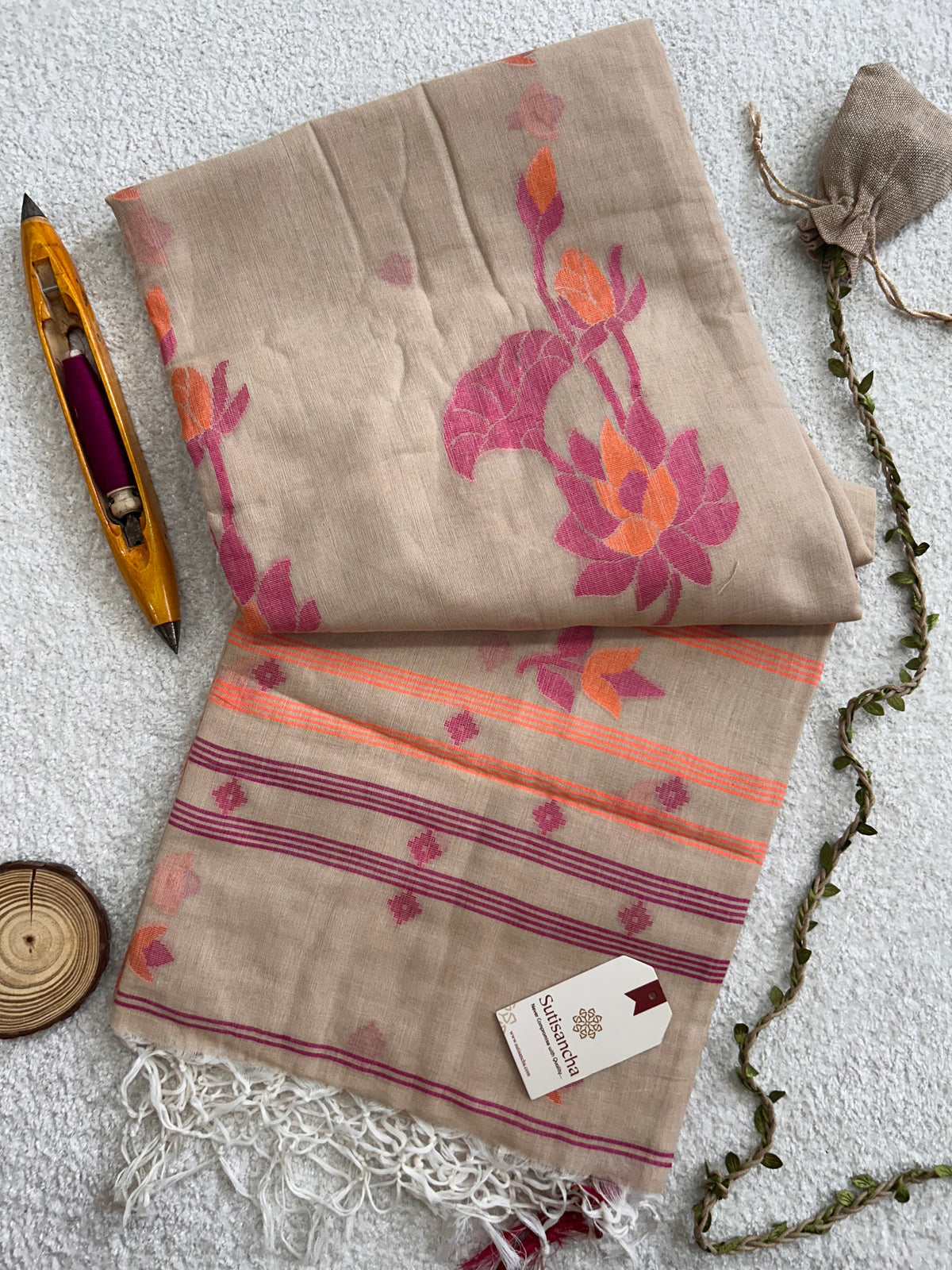 Lotus Linear Stripe Classic Pure Mul Cotton Saree