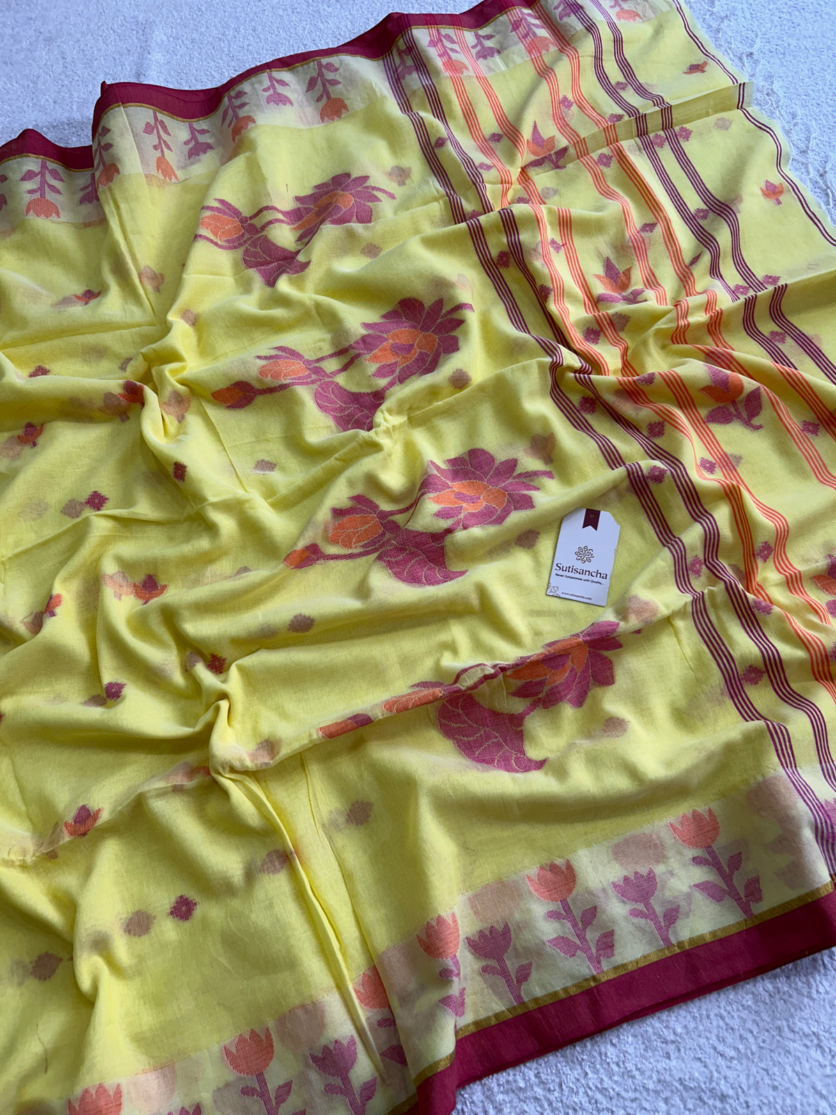 Lotus Linear Stripe Classic Pure Mul Cotton Saree