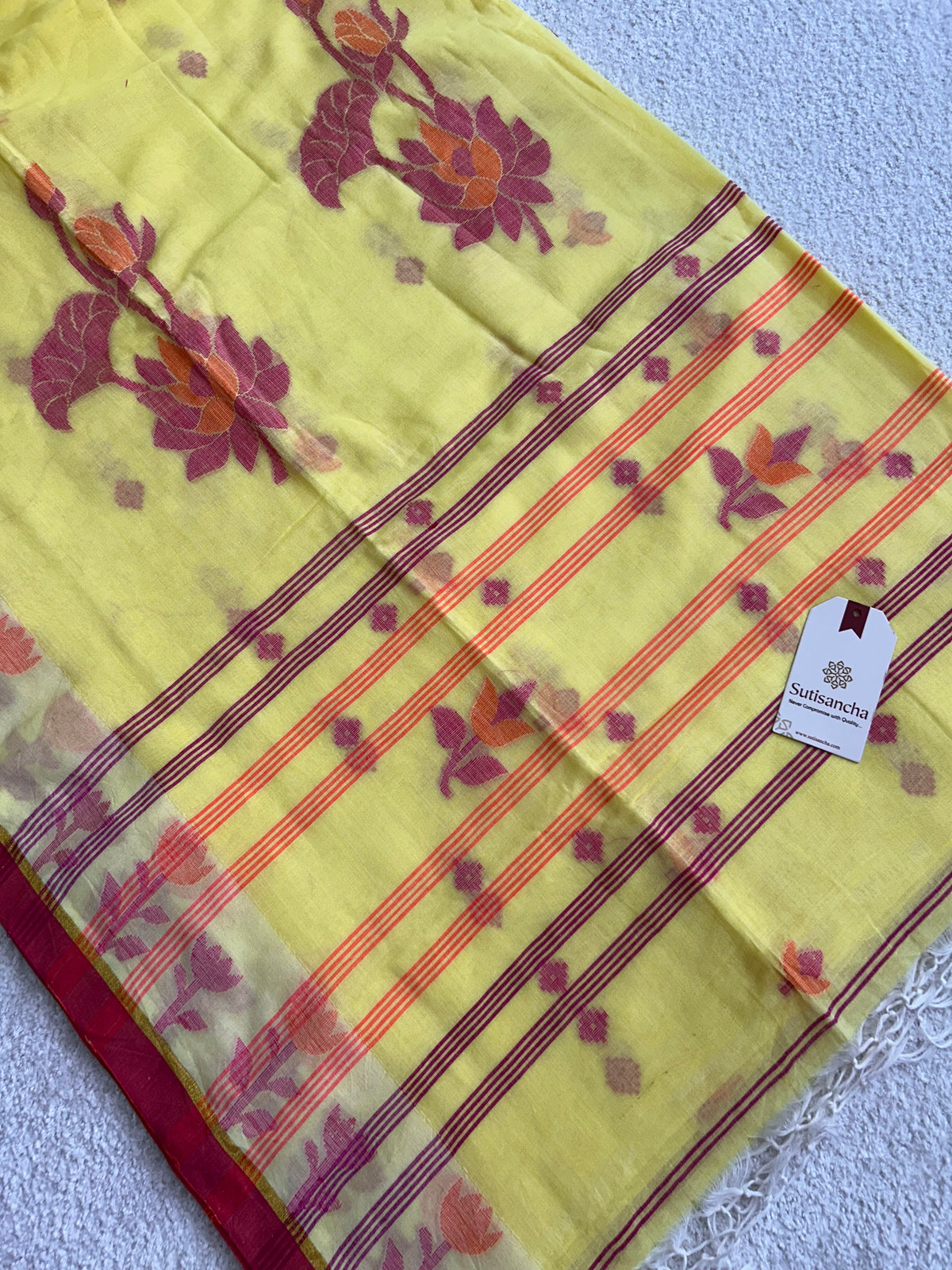 Lotus Linear Stripe Classic Pure Mul Cotton Saree