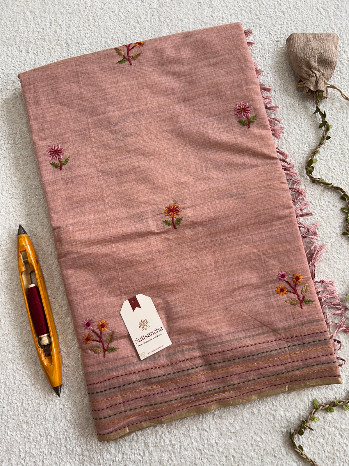 Fiora Botanical Geometric Border Classic Cotton Saree