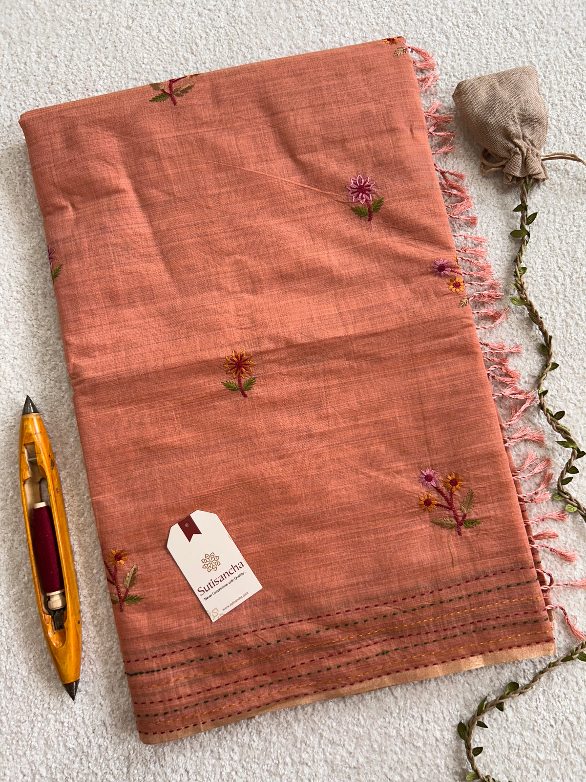 Fiora Botanical Geometric Border Classic Cotton Saree