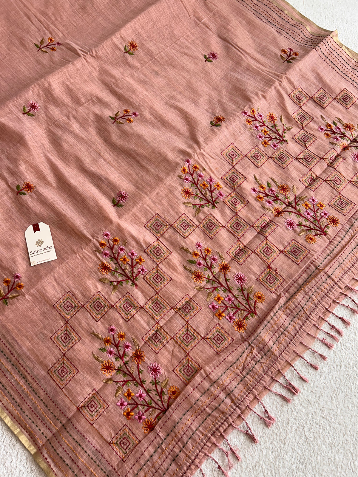 Fiora Botanical Geometric Border Classic Cotton Saree