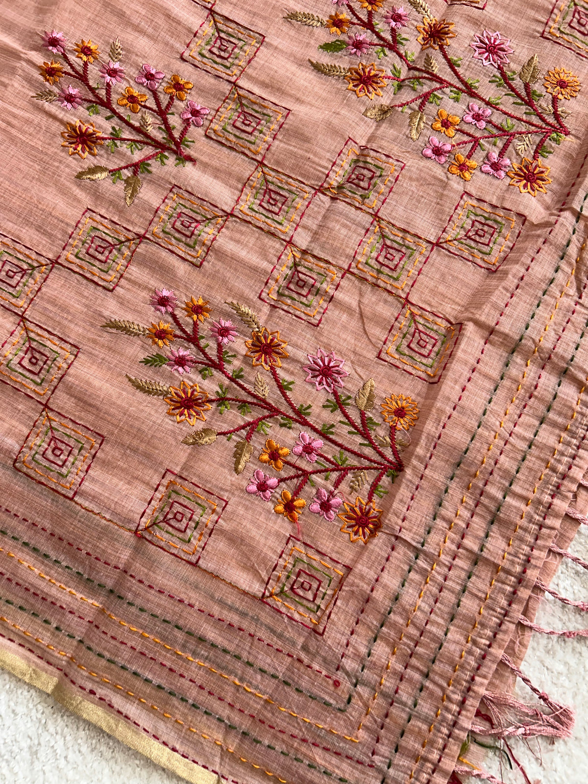 Fiora Botanical Geometric Border Classic Cotton Saree