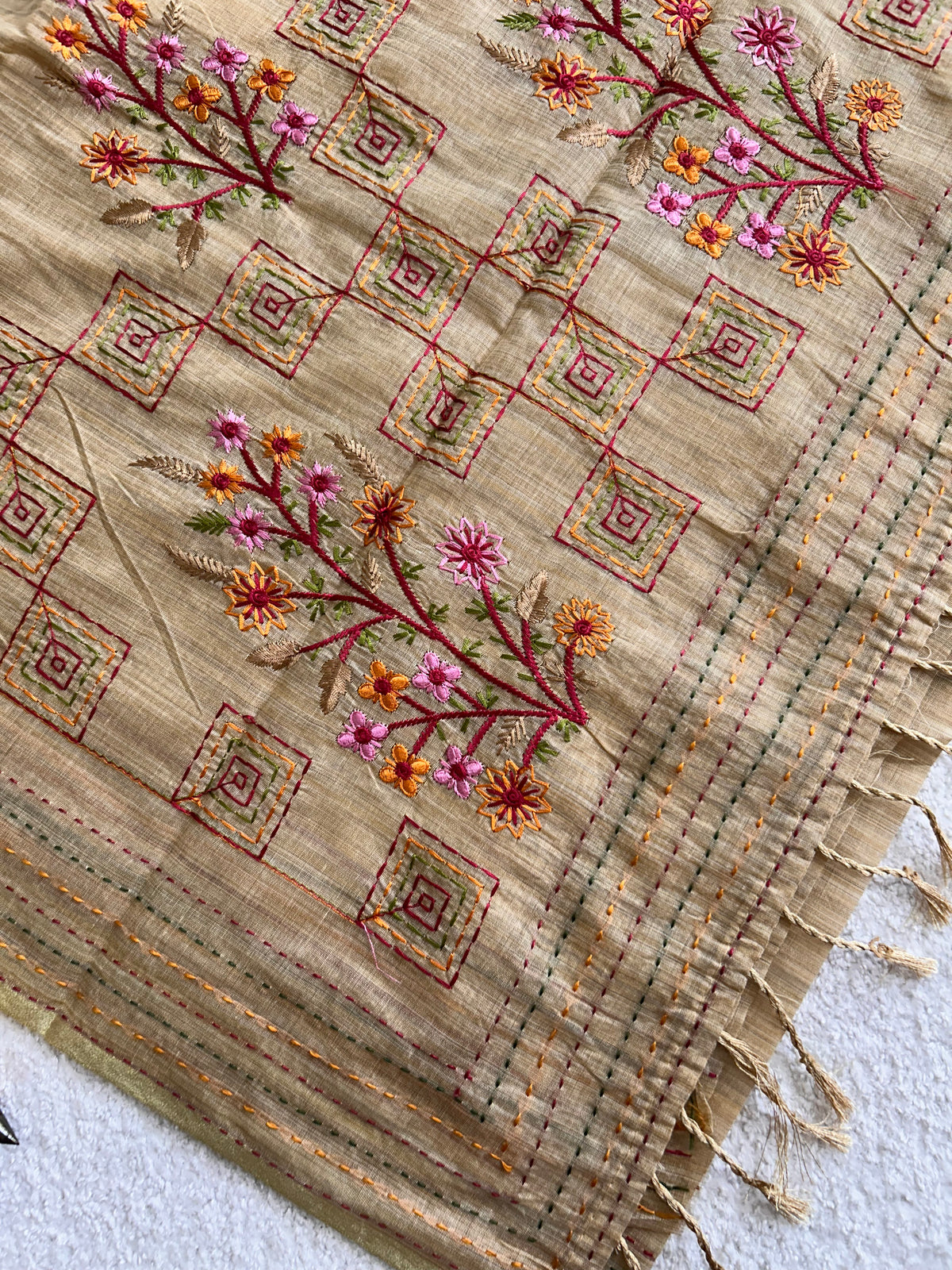 Fiora Botanical Geometric Border Classic Cotton Saree