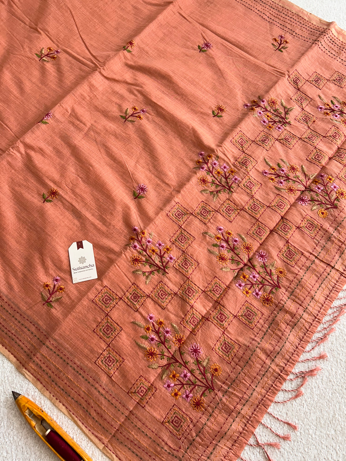 Fiora Botanical Geometric Border Classic Cotton Saree