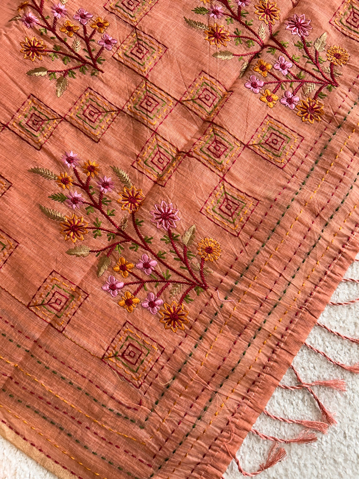 Fiora Botanical Geometric Border Classic Cotton Saree