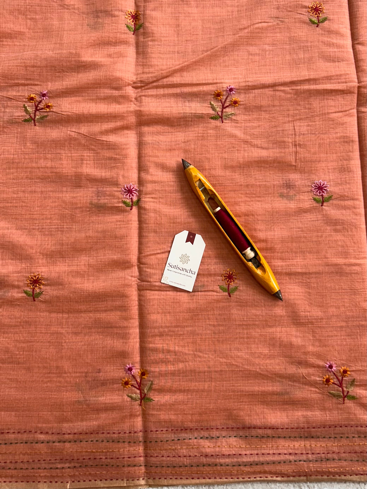 Fiora Botanical Geometric Border Classic Cotton Saree