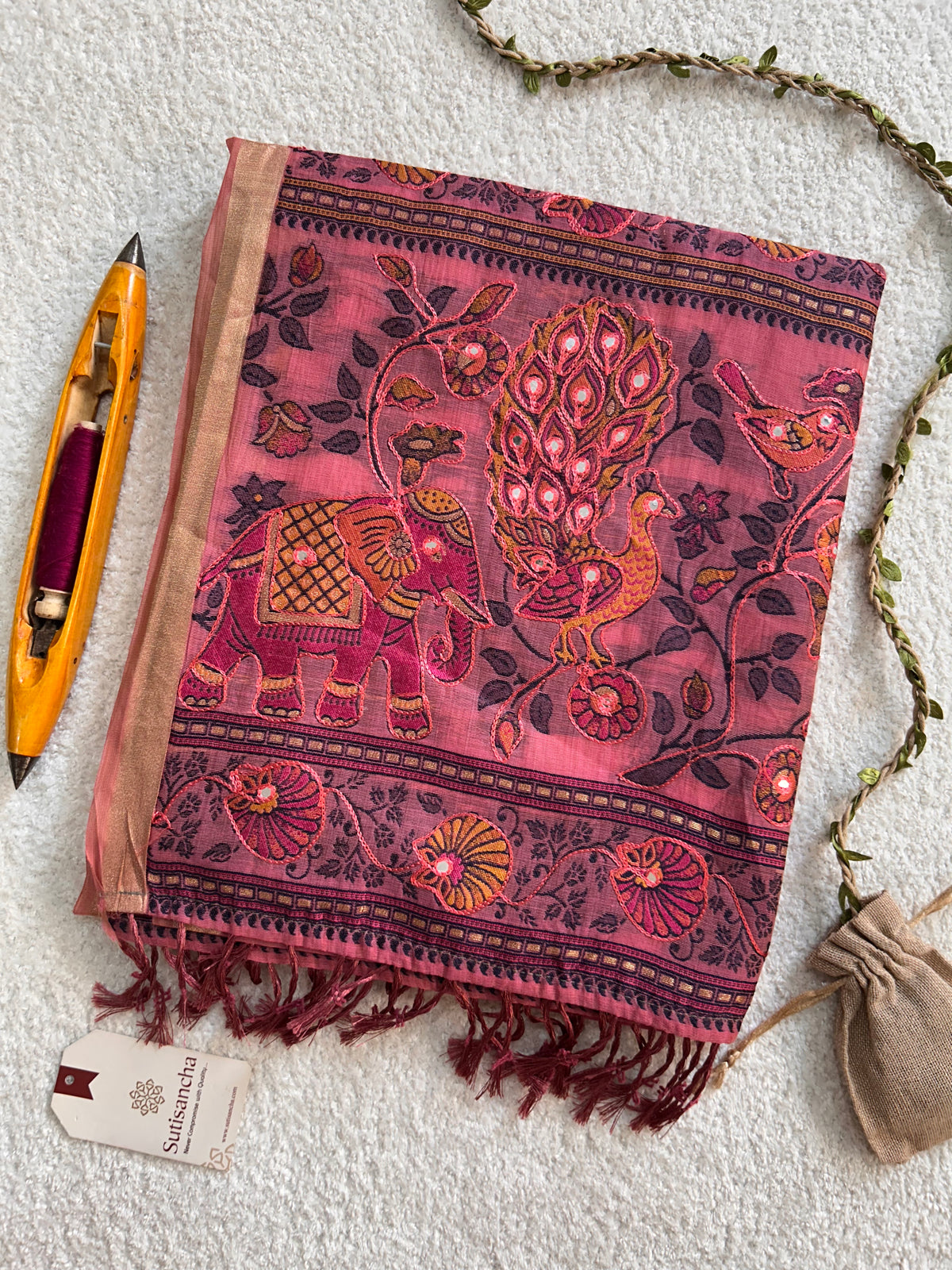 Gajraani Heritage Elephant Peacock Cotton Saree
