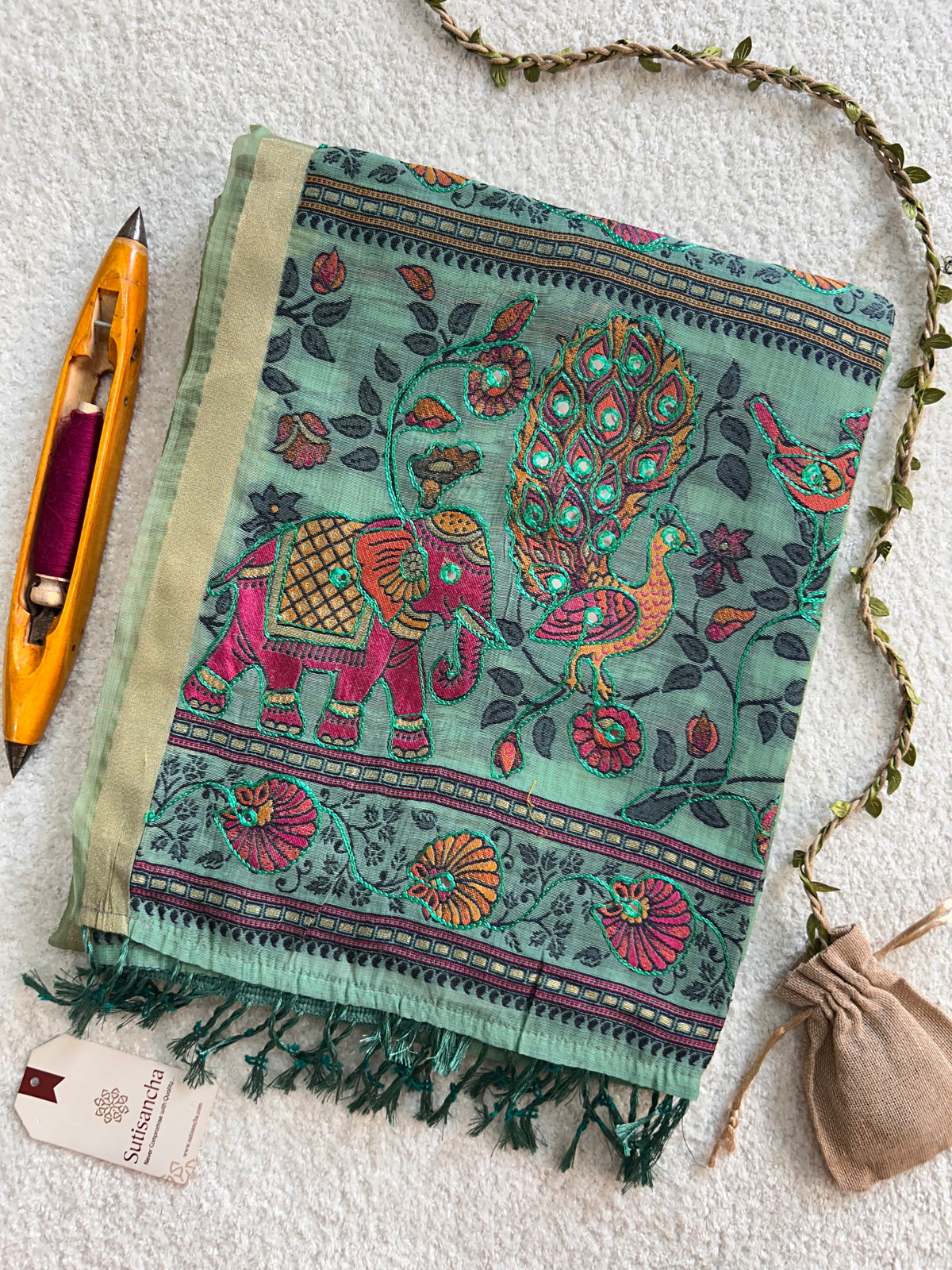 Gajraani Heritage Elephant Peacock Cotton Saree