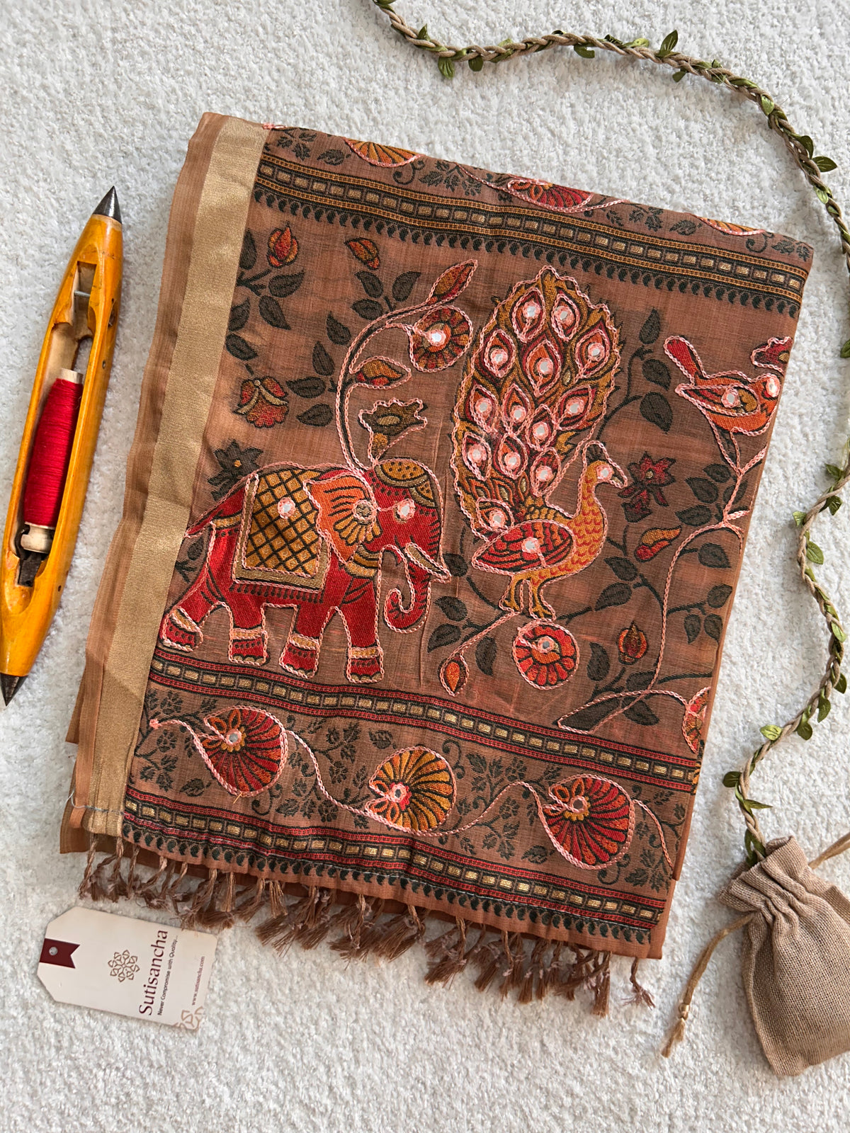 Gajraani Heritage Elephant Peacock Cotton Saree
