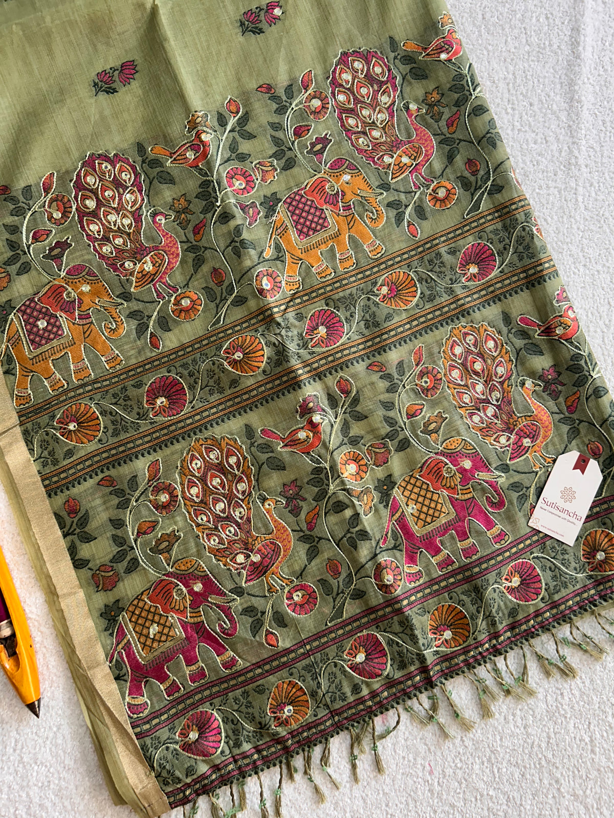 Gajraani Heritage Elephant Peacock Cotton Saree