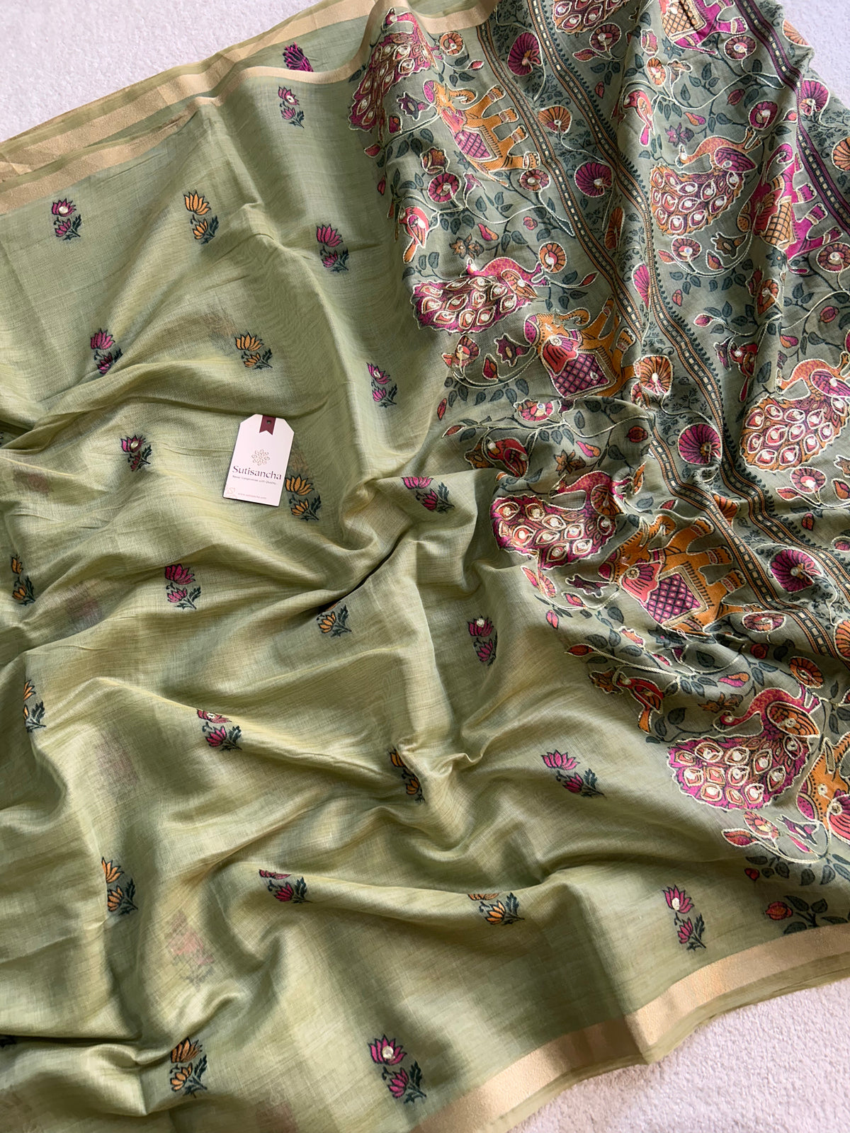 Gajraani Heritage Elephant Peacock Cotton Saree
