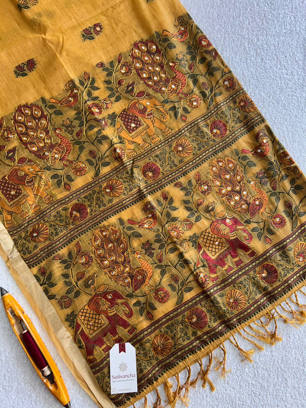 Gajraani Heritage Elephant Peacock Cotton Saree