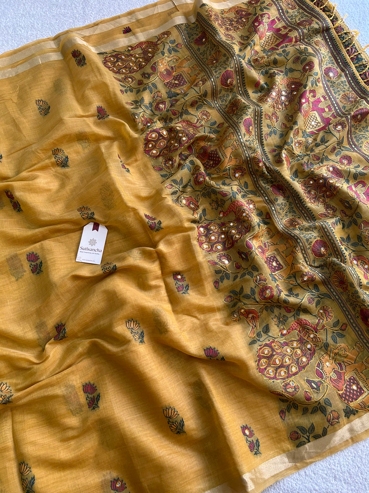 Gajraani Heritage Elephant Peacock Cotton Saree