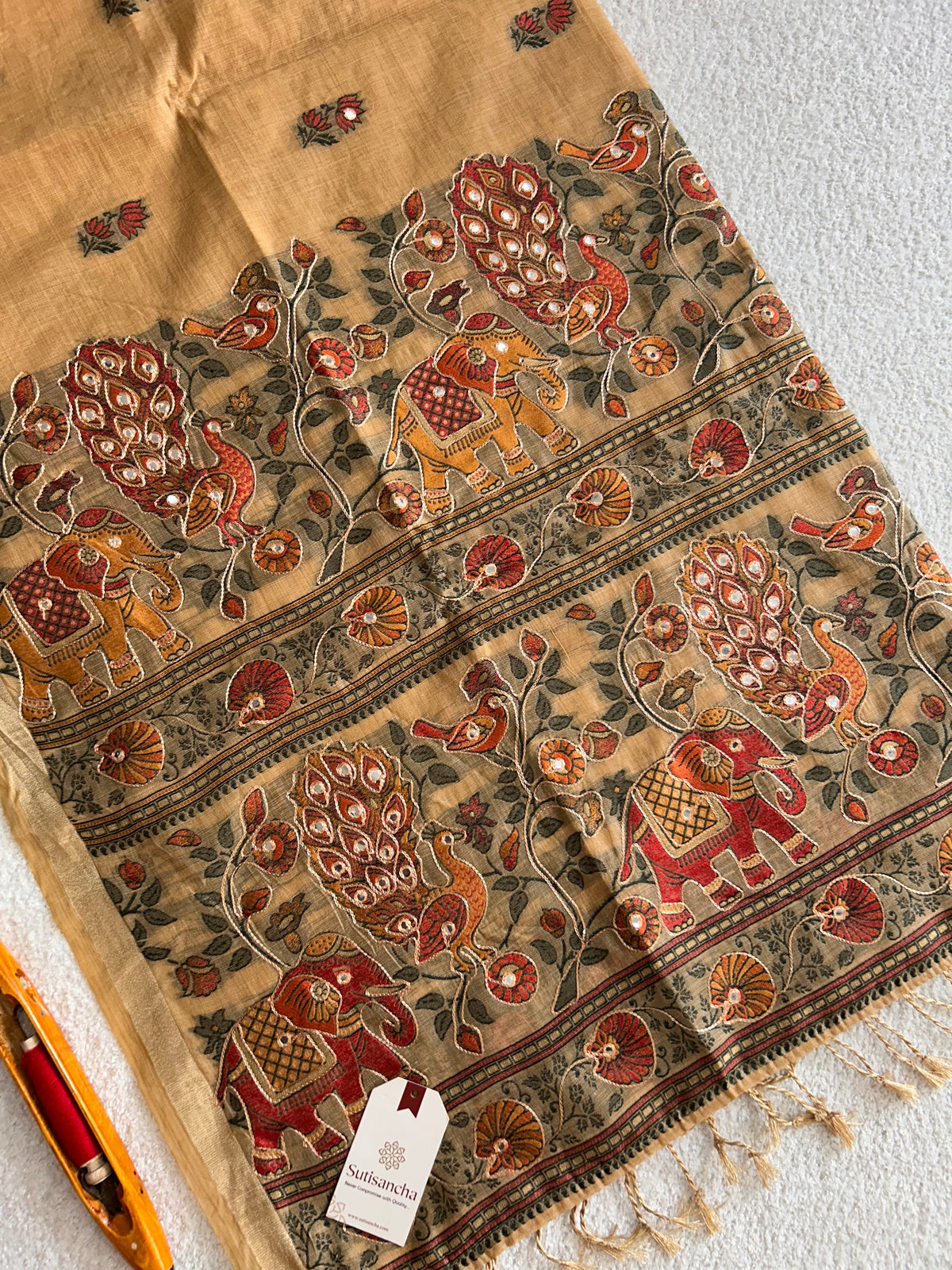 Gajraani Heritage Elephant Peacock Cotton Saree
