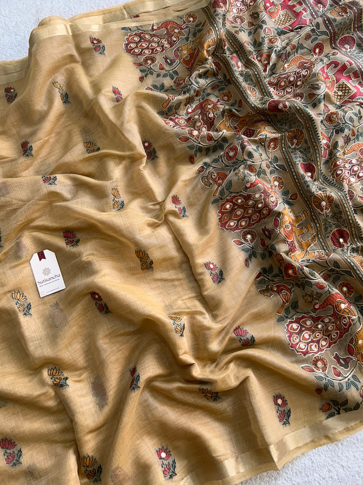Gajraani Heritage Elephant Peacock Cotton Saree